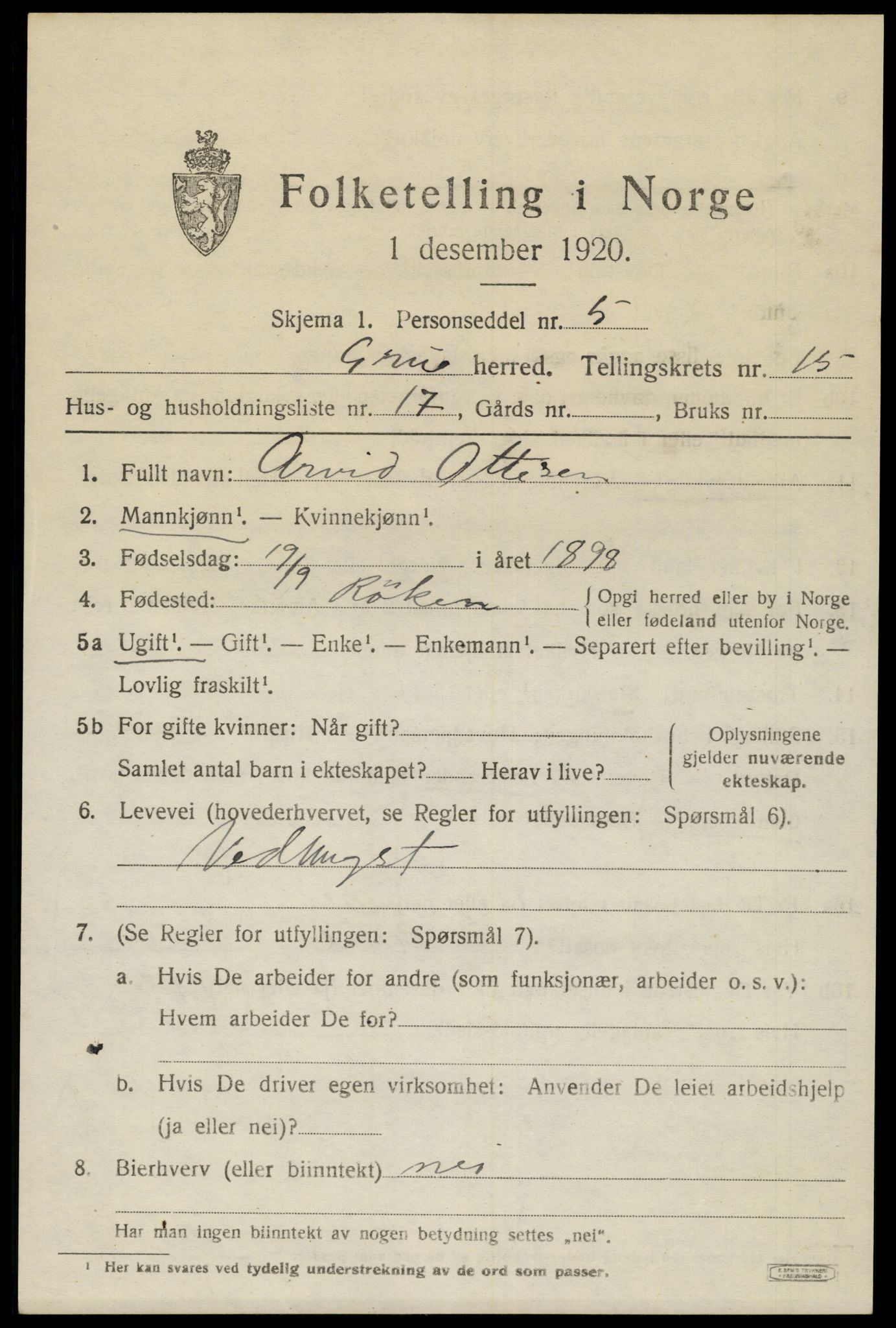 SAH, Folketelling 1920 for 0423 Grue herred, 1920, s. 13475