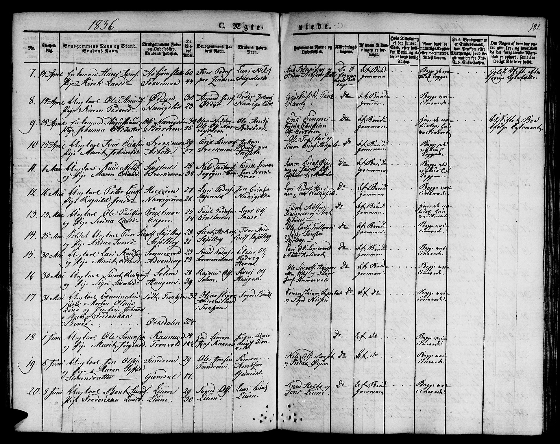 Ministerialprotokoller, klokkerbøker og fødselsregistre - Sør-Trøndelag, AV/SAT-A-1456/668/L0804: Ministerialbok nr. 668A04, 1826-1839, s. 181