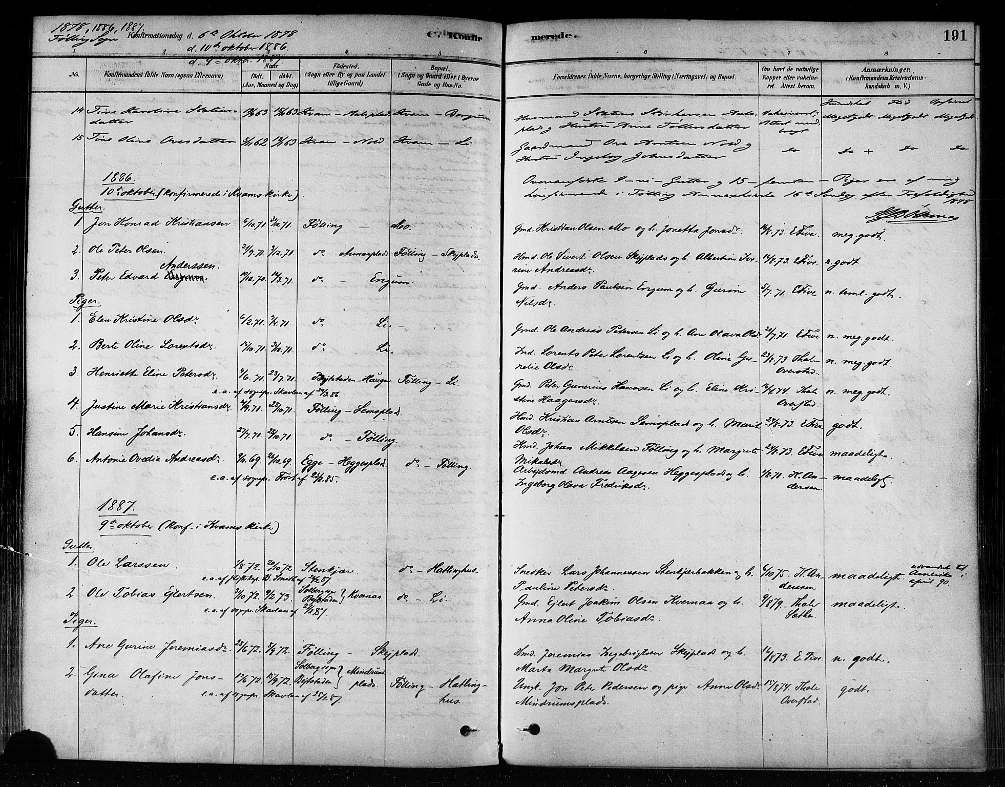 Ministerialprotokoller, klokkerbøker og fødselsregistre - Nord-Trøndelag, SAT/A-1458/746/L0449: Ministerialbok nr. 746A07 /3, 1878-1899, s. 191