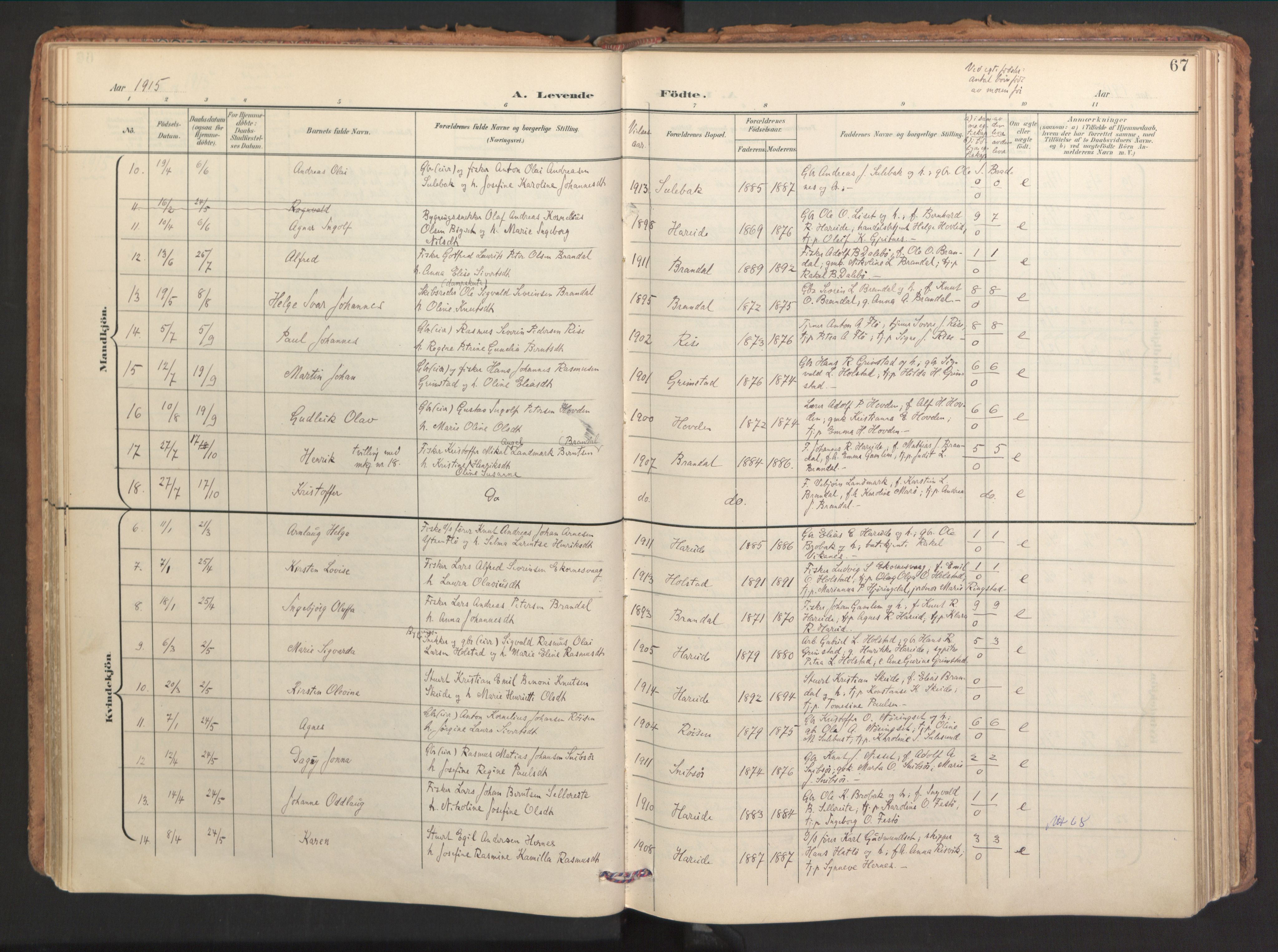 Ministerialprotokoller, klokkerbøker og fødselsregistre - Møre og Romsdal, SAT/A-1454/510/L0123: Ministerialbok nr. 510A03, 1898-1922, s. 67