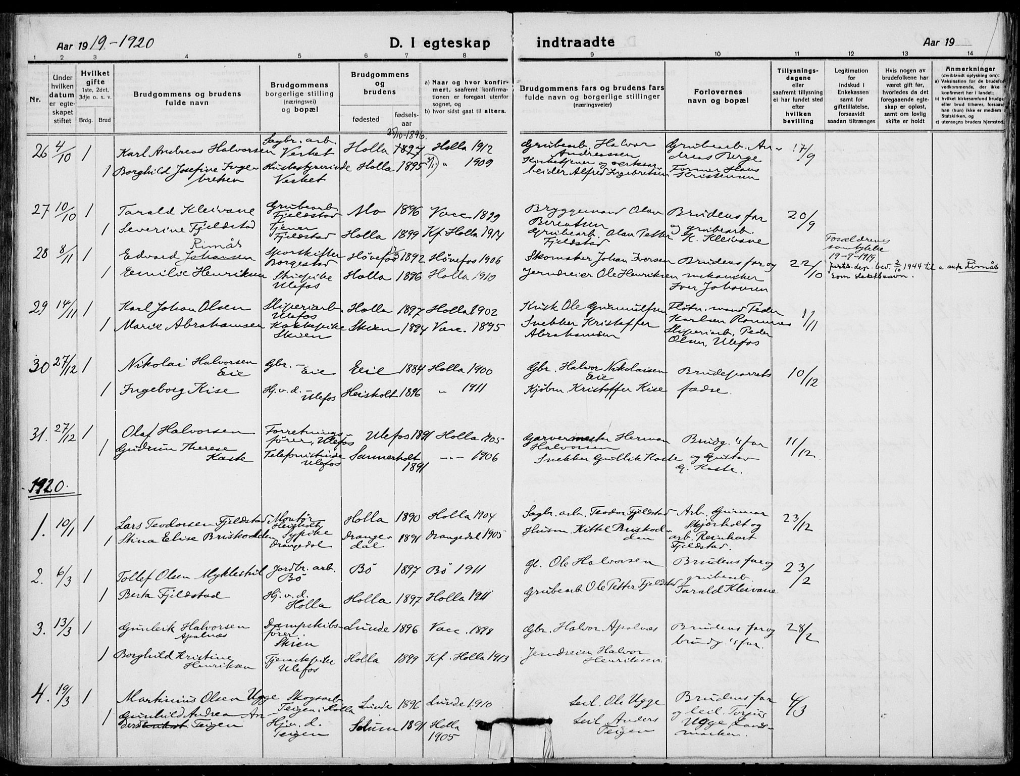 Holla kirkebøker, AV/SAKO-A-272/F/Fa/L0012: Ministerialbok nr. 12, 1907-1923
