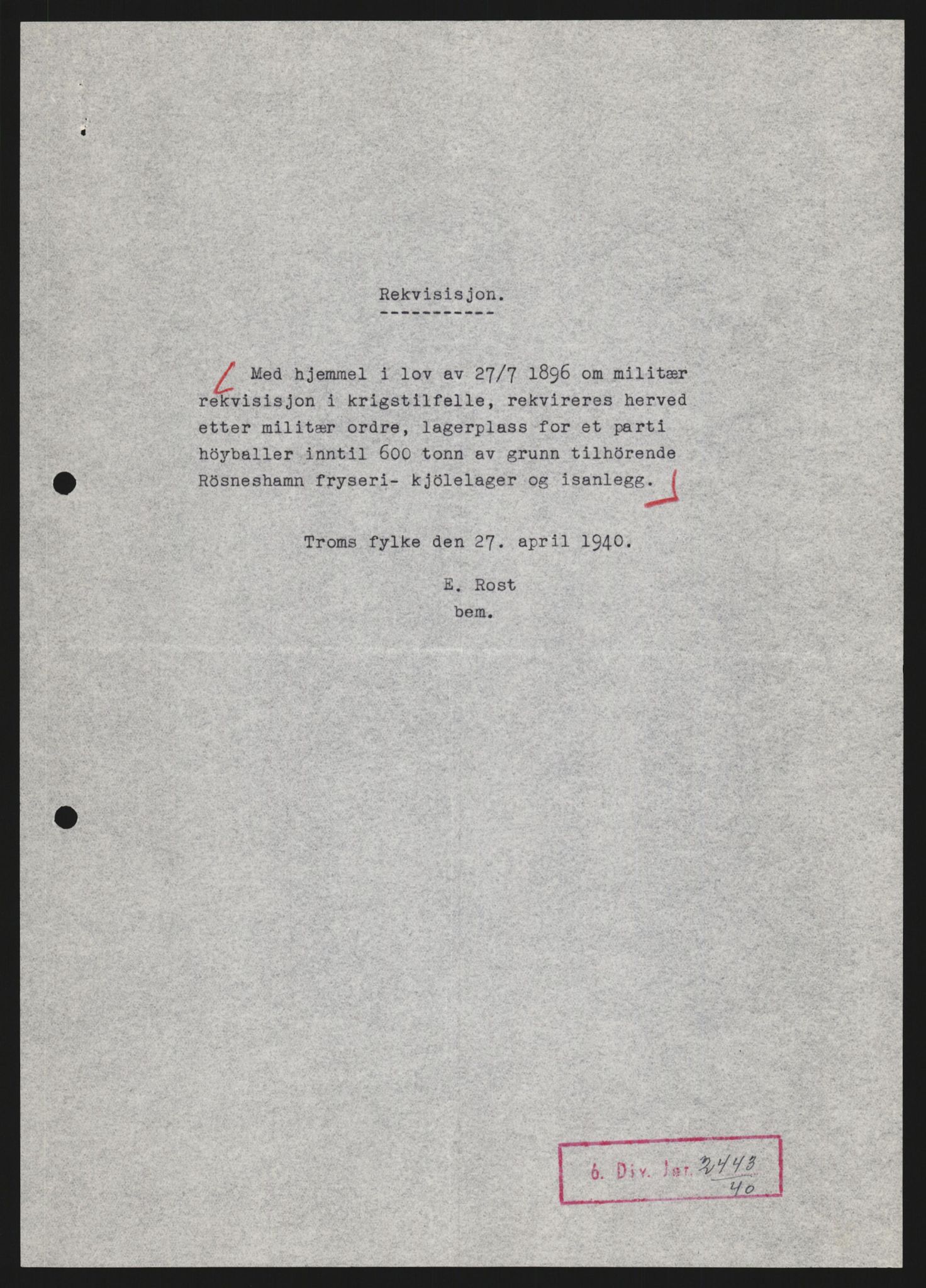 Forsvaret, Forsvarets krigshistoriske avdeling, AV/RA-RAFA-2017/Y/Yb/L0123: II-C-11-600  -  6. Divisjon med avdelinger, 1940, s. 461