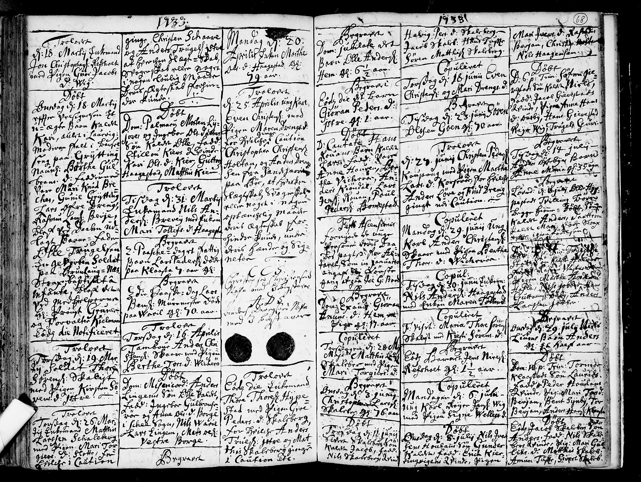 Tjølling kirkebøker, AV/SAKO-A-60/F/Fa/L0002: Ministerialbok nr. 2, 1716-1734, s. 68