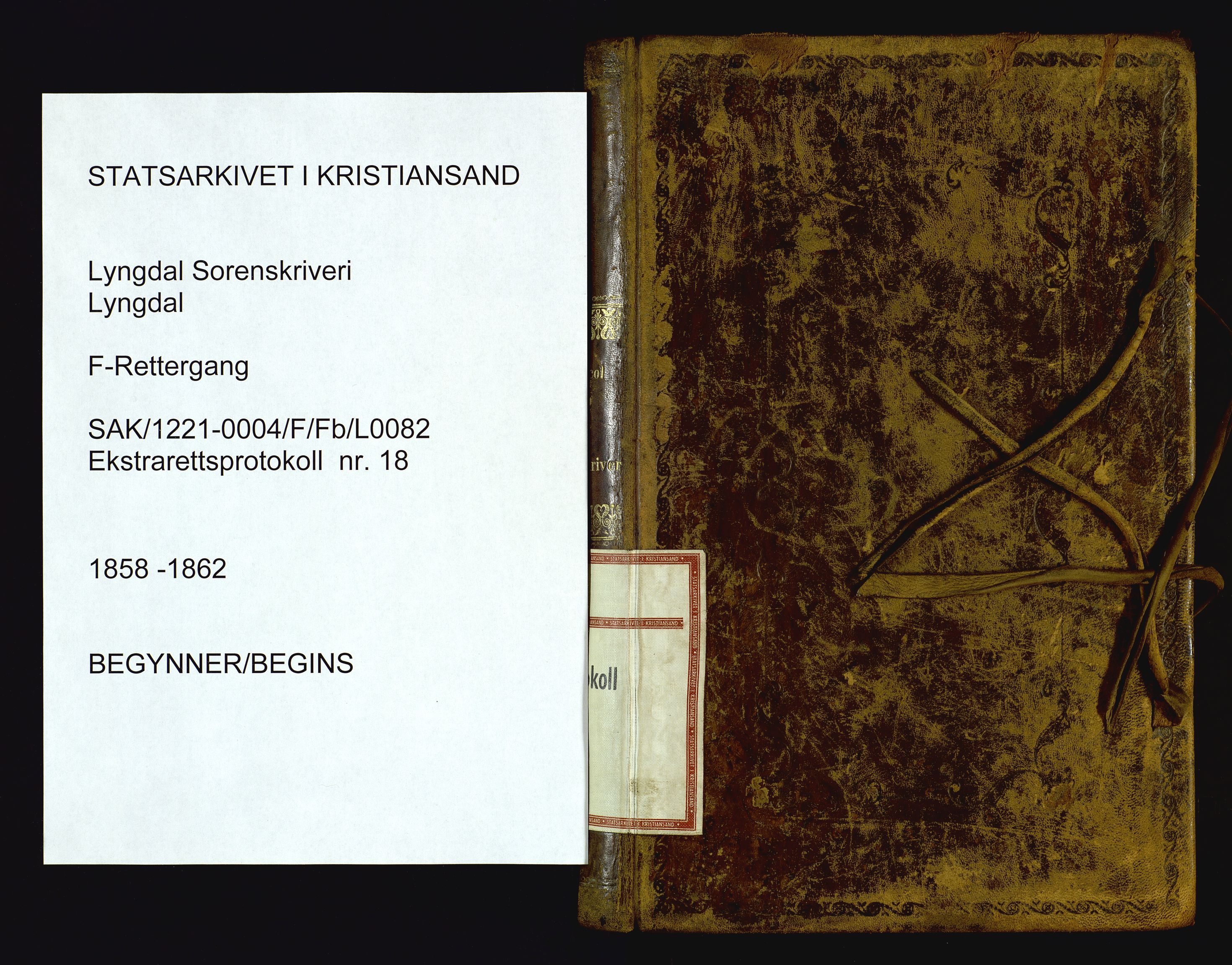 Lyngdal sorenskriveri, SAK/1221-0004/F/Fb/L0082: Ekstrarettsprotokoll nr. 18, 1858-1862