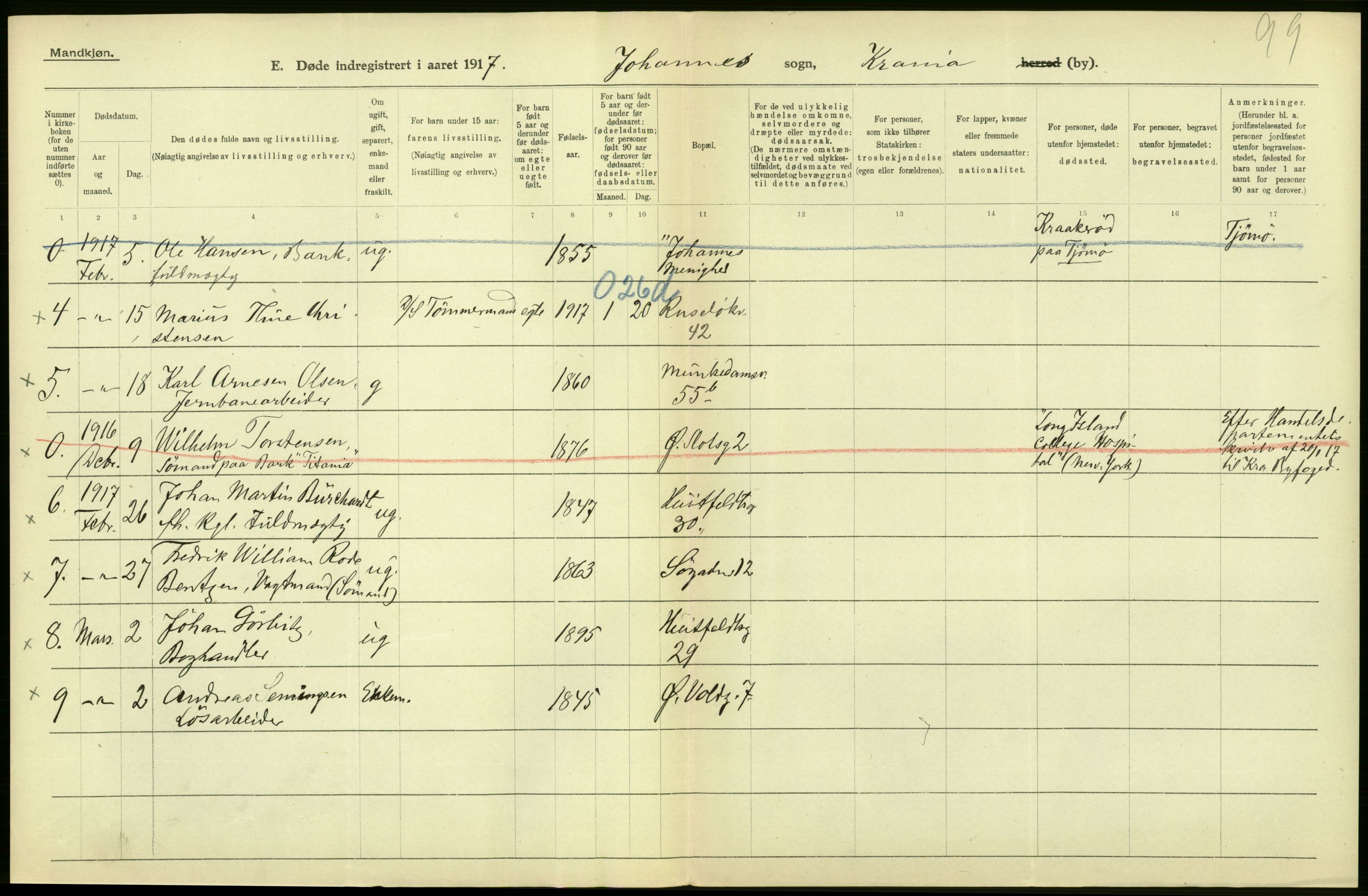 Statistisk sentralbyrå, Sosiodemografiske emner, Befolkning, AV/RA-S-2228/D/Df/Dfb/Dfbg/L0010: Kristiania: Døde, 1917, s. 490