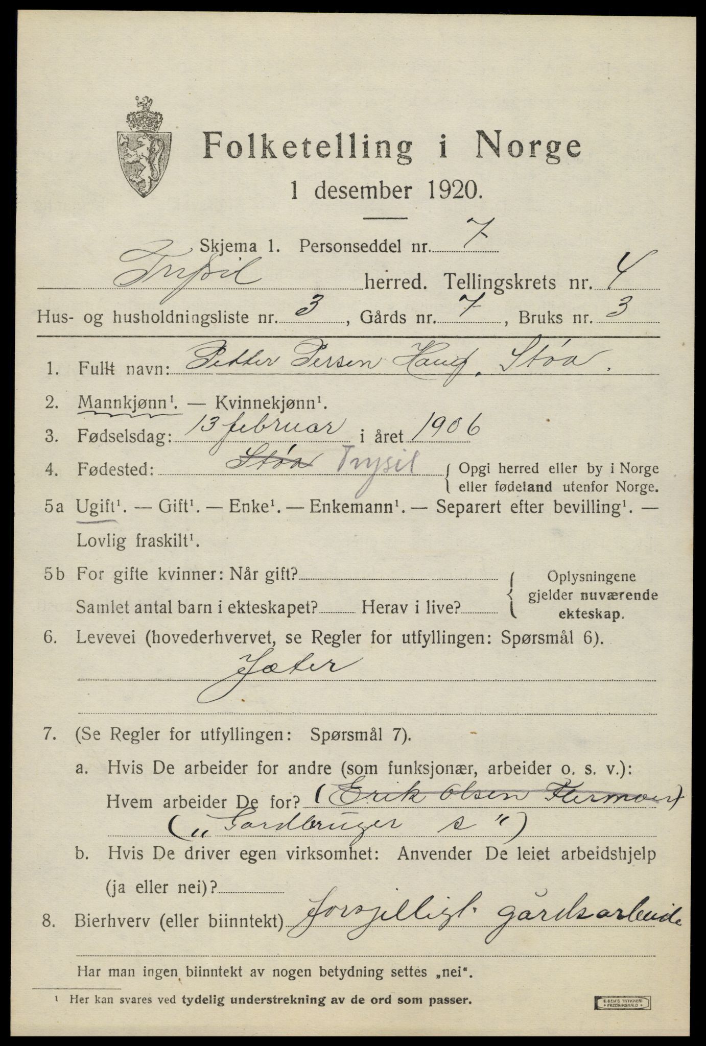 SAH, Folketelling 1920 for 0428 Trysil herred, 1920, s. 4115