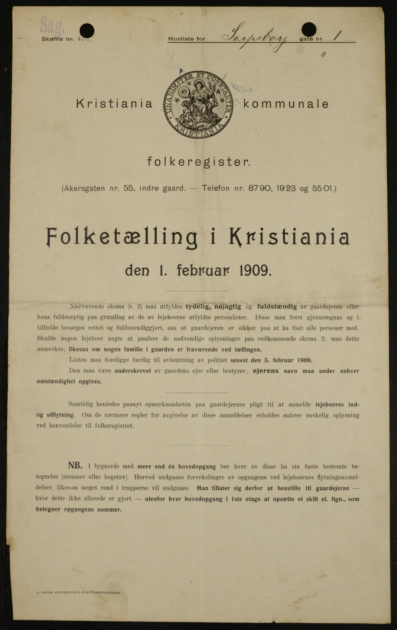 OBA, Kommunal folketelling 1.2.1909 for Kristiania kjøpstad, 1909, s. 80986