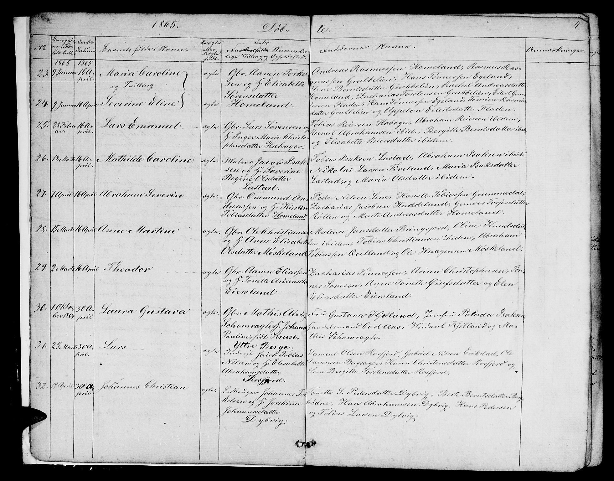 Lyngdal sokneprestkontor, AV/SAK-1111-0029/F/Fb/Fbc/L0003: Klokkerbok nr. B 3, 1865-1878, s. 4
