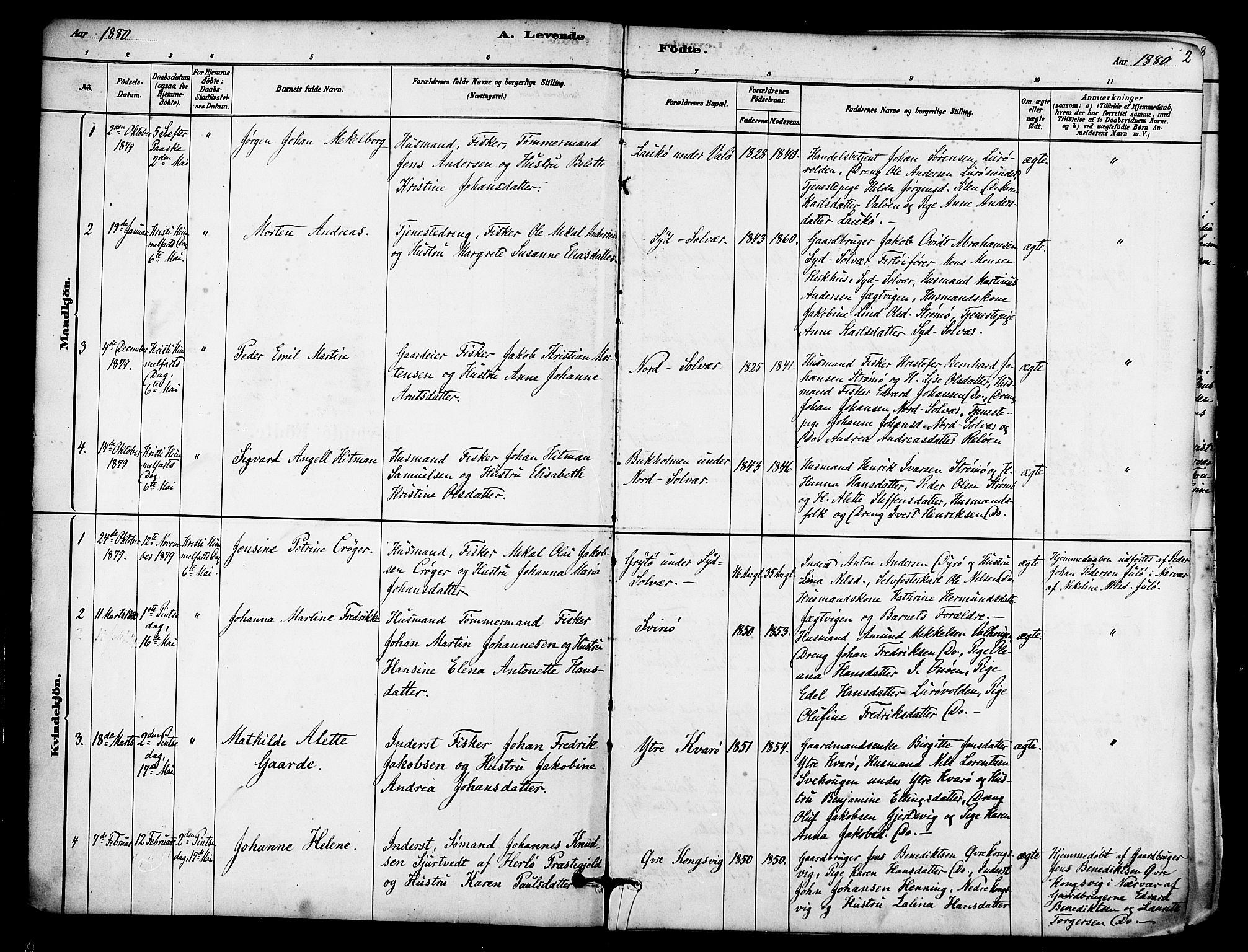 Ministerialprotokoller, klokkerbøker og fødselsregistre - Nordland, AV/SAT-A-1459/839/L0568: Ministerialbok nr. 839A05, 1880-1902, s. 2