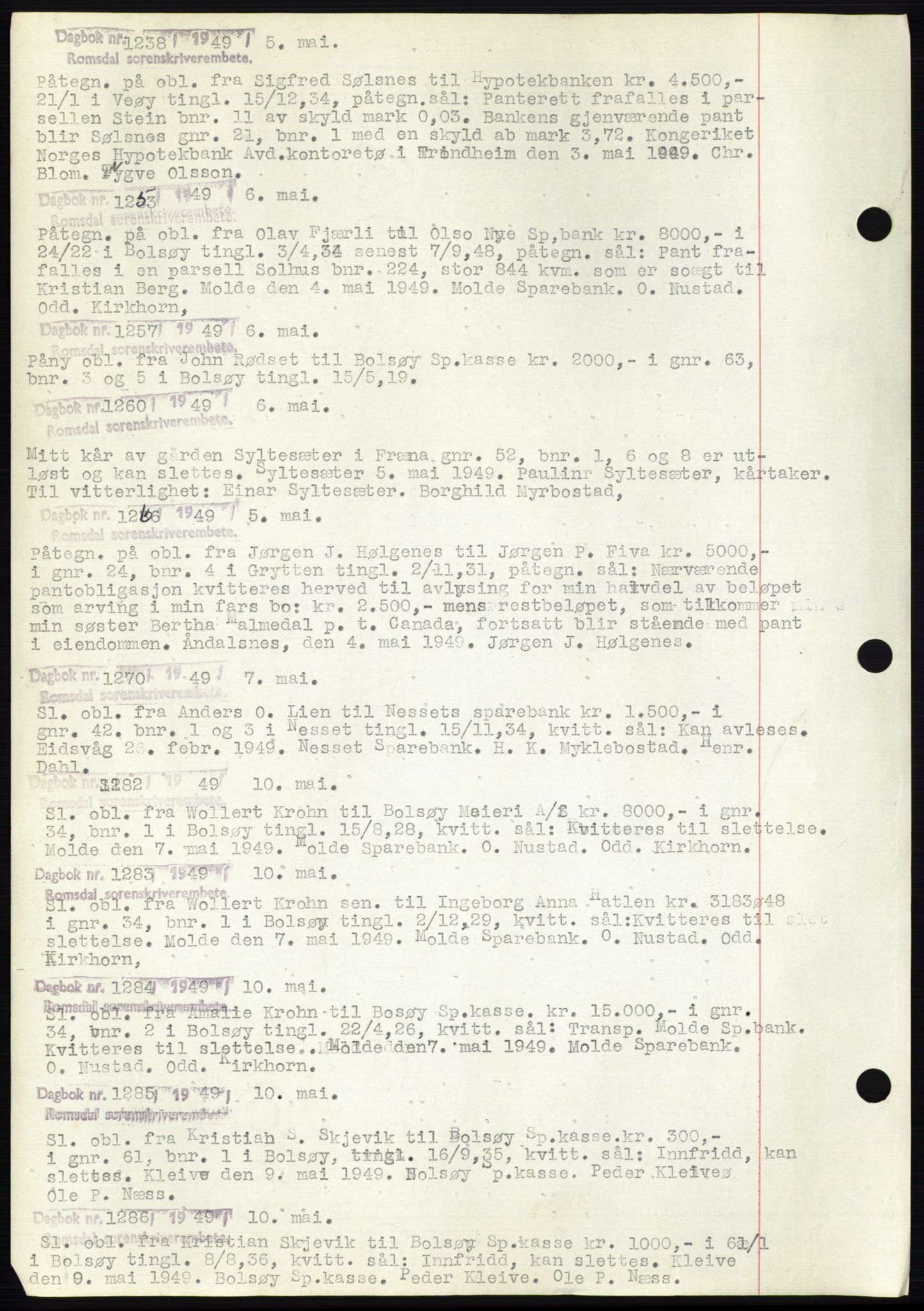 Romsdal sorenskriveri, SAT/A-4149/1/2/2C: Pantebok nr. C2, 1949-1951, Dagboknr: 1238/1949