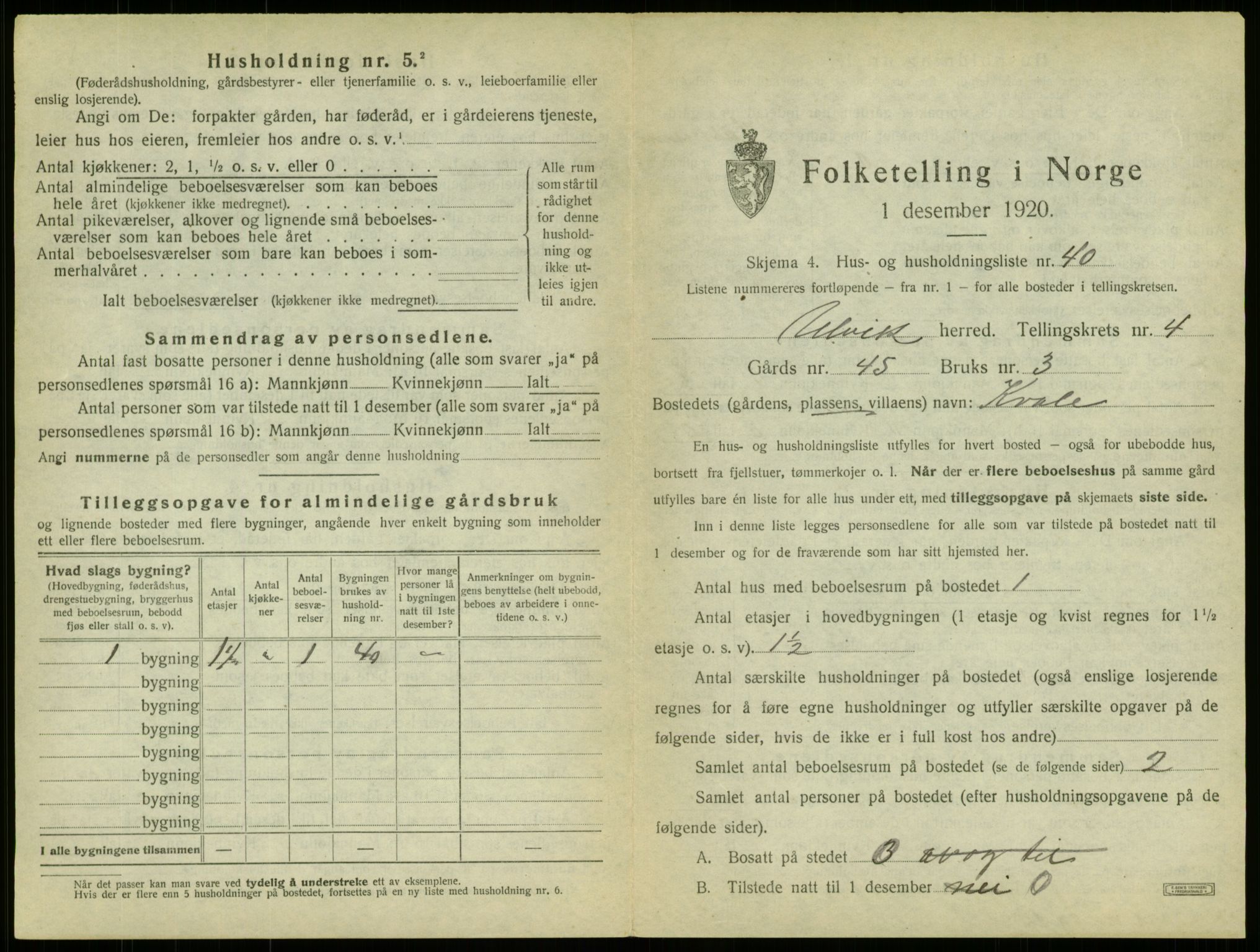 SAB, Folketelling 1920 for 1233 Ulvik herred, 1920, s. 41