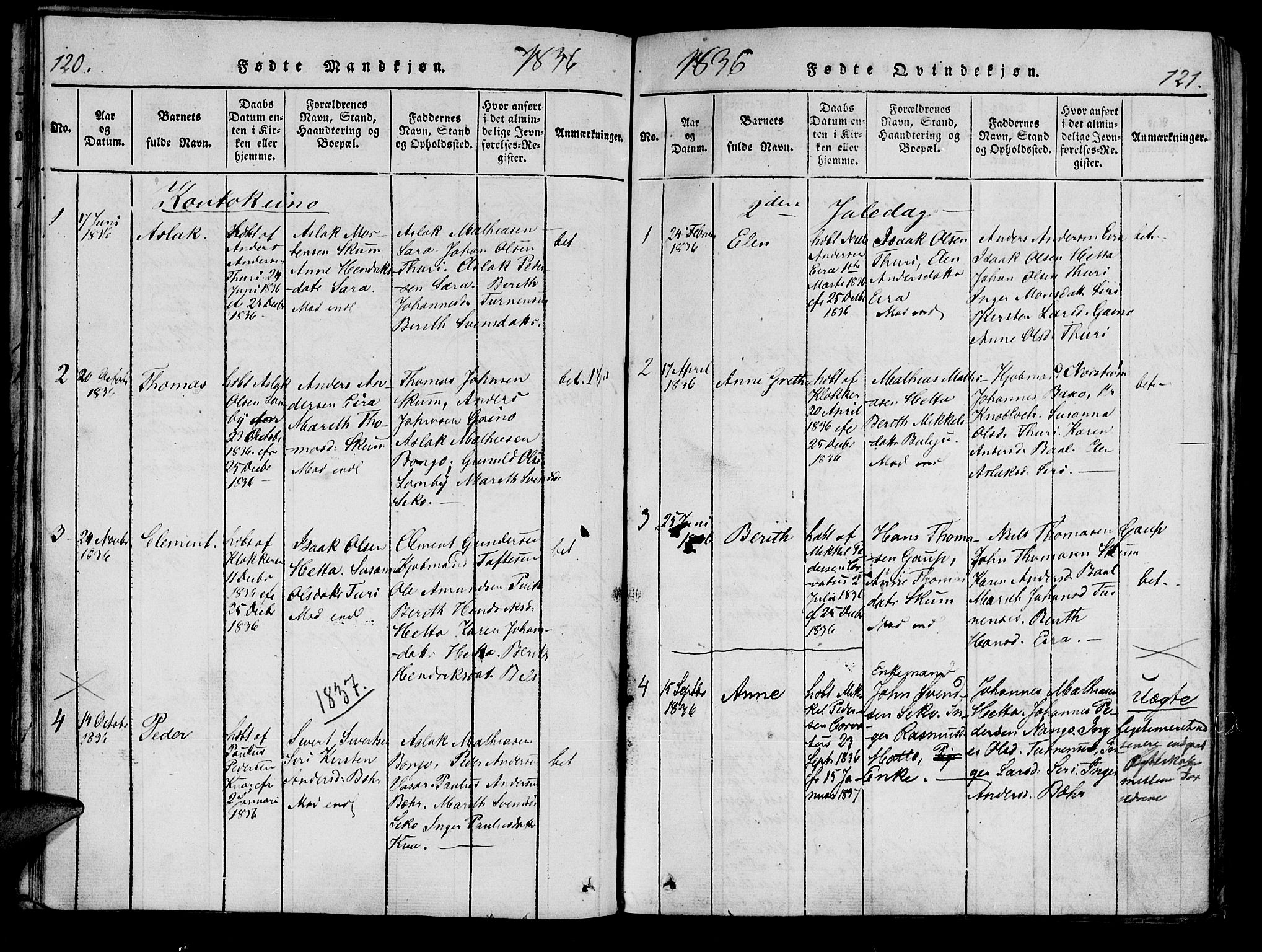 Kistrand/Porsanger sokneprestembete, AV/SATØ-S-1351/H/Ha/L0010.kirke: Ministerialbok nr. 10, 1821-1842, s. 120-121