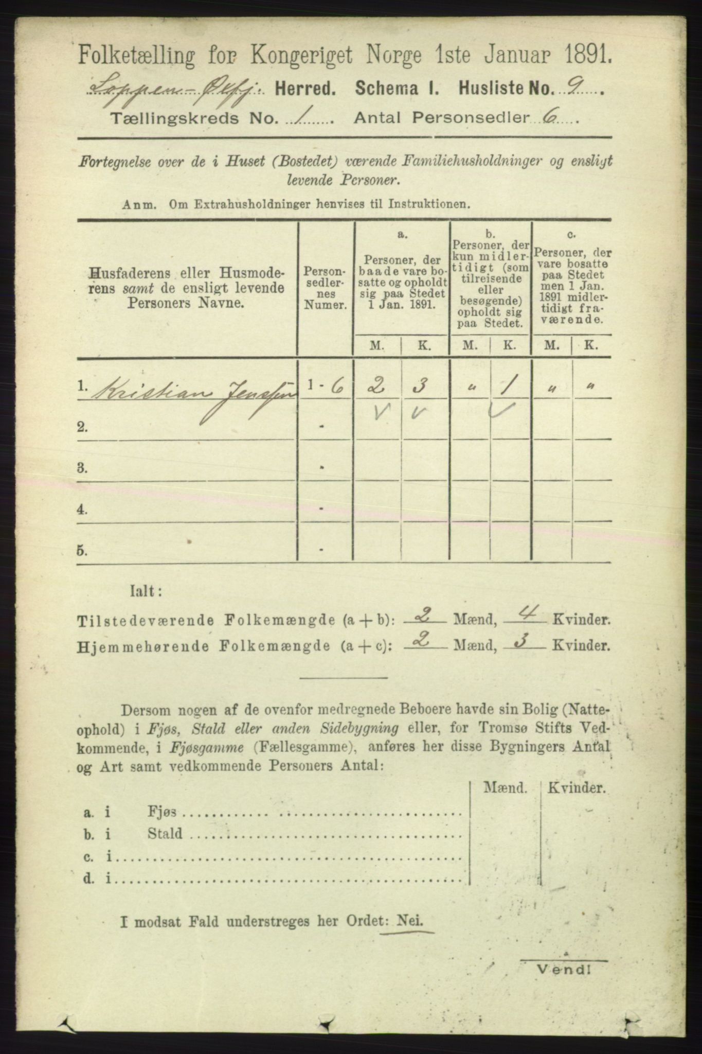 RA, Folketelling 1891 for 2014 Loppa herred, 1891, s. 25