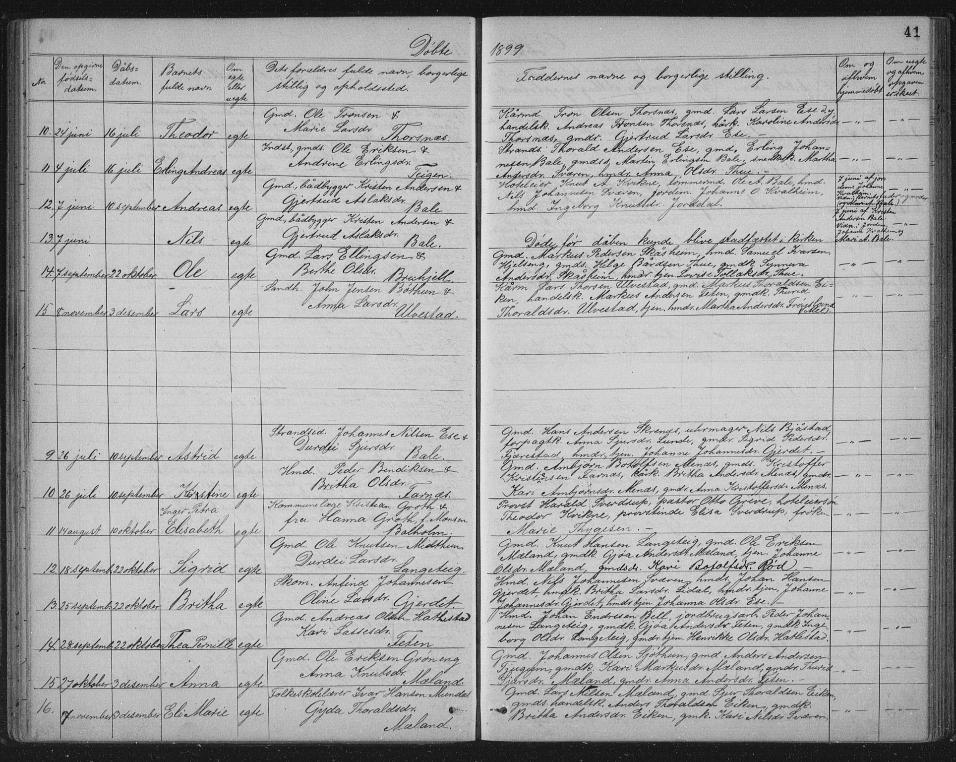 Balestrand sokneprestembete, AV/SAB-A-79601/H/Hab/Haba/L0002: Klokkerbok nr. A 2, 1880-1919, s. 41