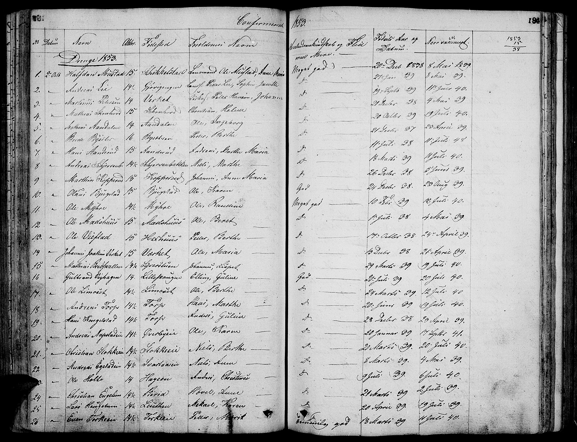 Vardal prestekontor, AV/SAH-PREST-100/H/Ha/Hab/L0004: Klokkerbok nr. 4, 1831-1853, s. 184