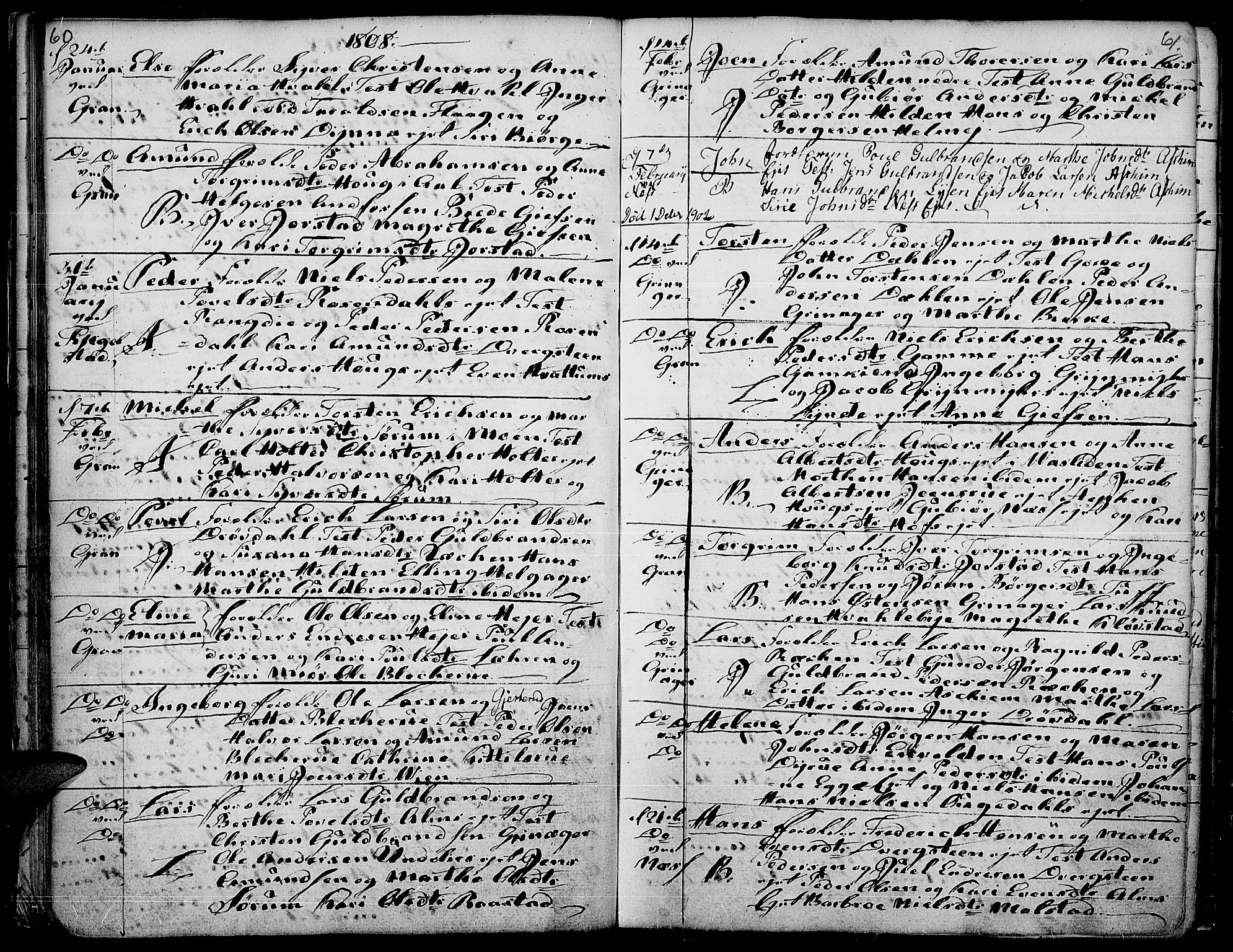 Gran prestekontor, AV/SAH-PREST-112/H/Ha/Haa/L0007: Ministerialbok nr. 7, 1804-1815, s. 60-61