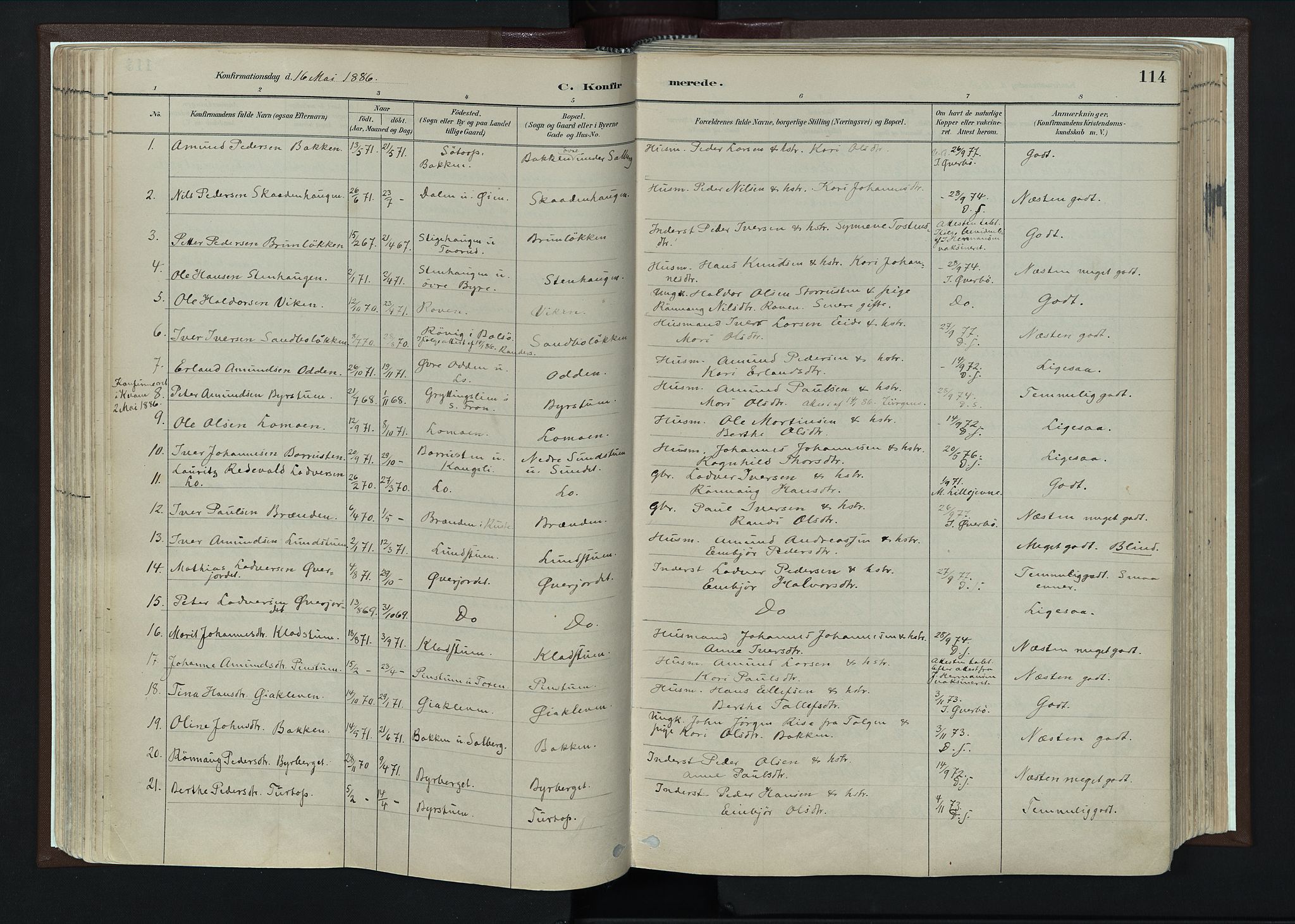 Nord-Fron prestekontor, AV/SAH-PREST-080/H/Ha/Haa/L0004: Ministerialbok nr. 4, 1884-1914, s. 114