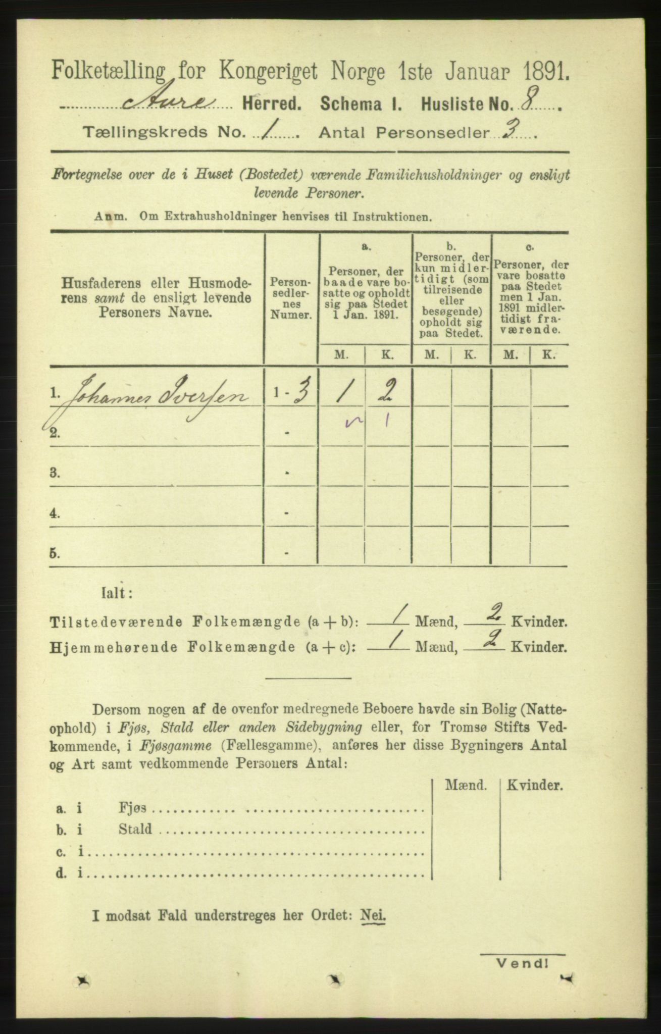 RA, Folketelling 1891 for 1569 Aure herred, 1891, s. 32