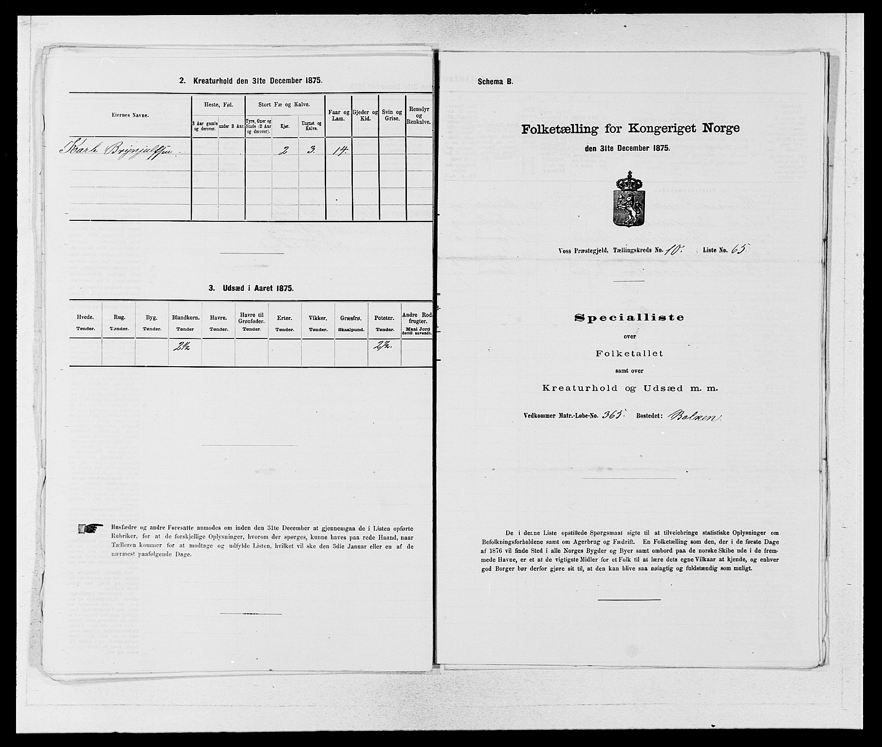 SAB, Folketelling 1875 for 1235P Voss prestegjeld, 1875, s. 1281