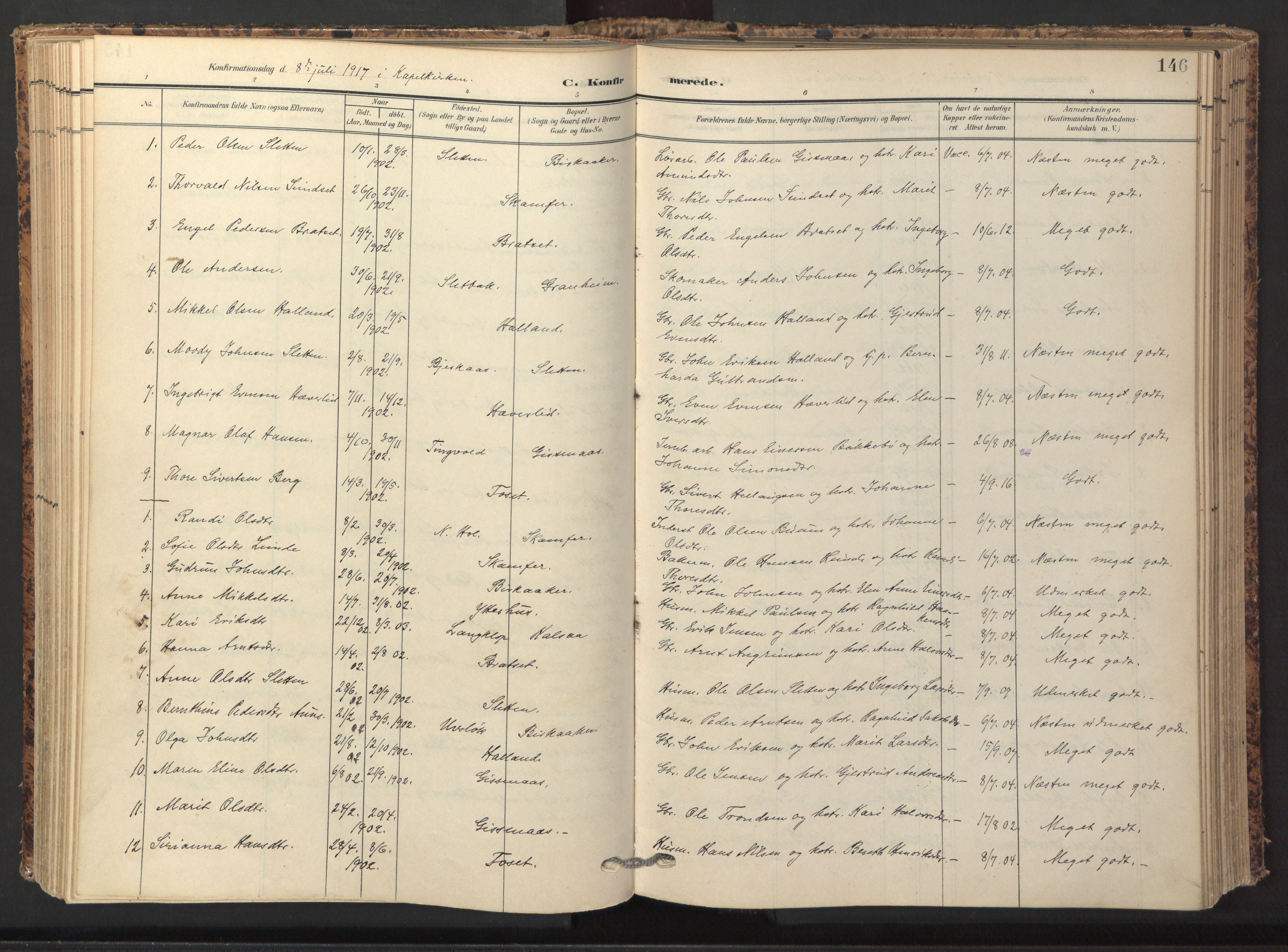 Ministerialprotokoller, klokkerbøker og fødselsregistre - Sør-Trøndelag, AV/SAT-A-1456/674/L0873: Ministerialbok nr. 674A05, 1908-1923, s. 146