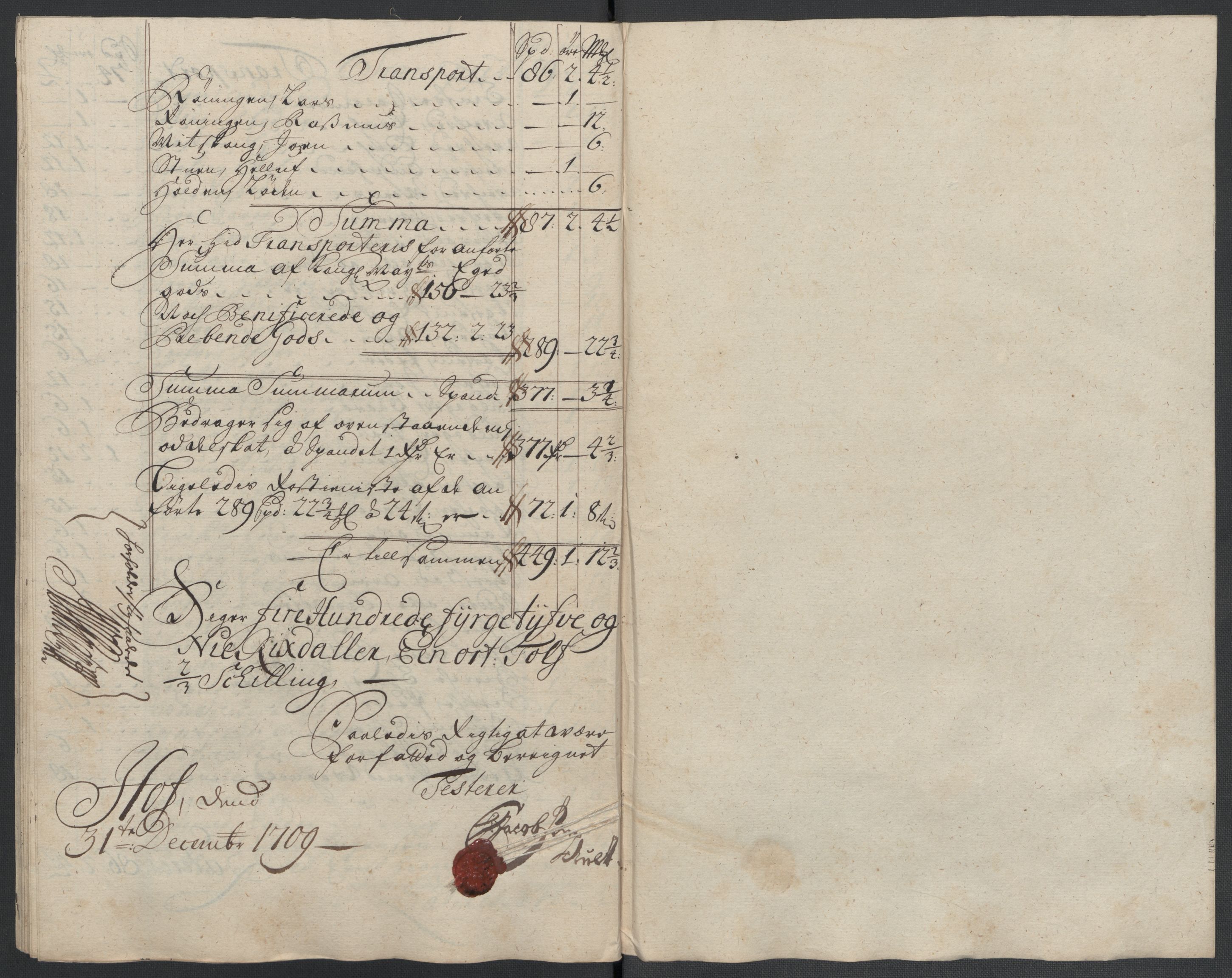 Rentekammeret inntil 1814, Reviderte regnskaper, Fogderegnskap, RA/EA-4092/R60/L3959: Fogderegnskap Orkdal og Gauldal, 1709, s. 351