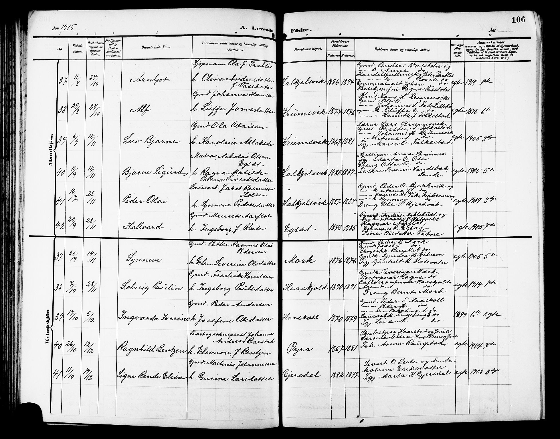 Ministerialprotokoller, klokkerbøker og fødselsregistre - Møre og Romsdal, AV/SAT-A-1454/511/L0159: Klokkerbok nr. 511C05, 1902-1920, s. 106