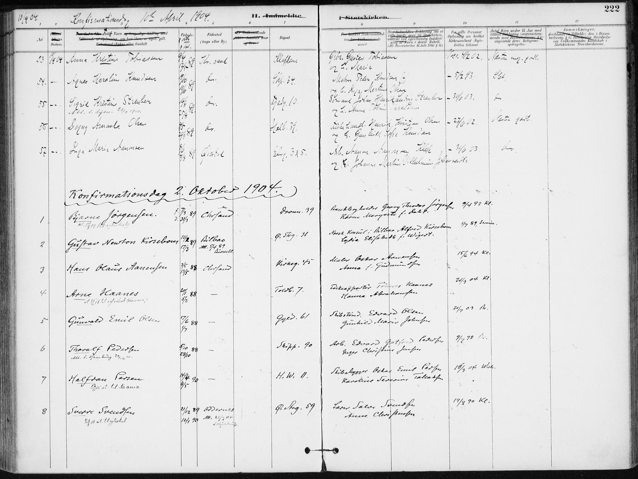 Kristiansand domprosti, AV/SAK-1112-0006/F/Fa/L0020: Ministerialbok nr. A 19, 1893-1904, s. 222