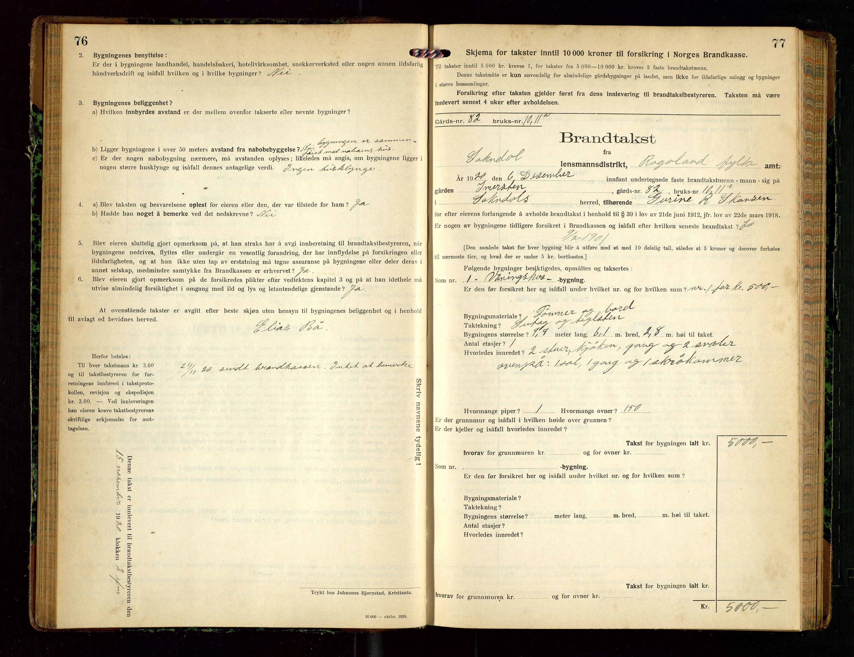 Sokndal lensmannskontor, AV/SAST-A-100417/Gob/L0005: "Brandtakst-Protokol", 1920-1924, s. 76-77