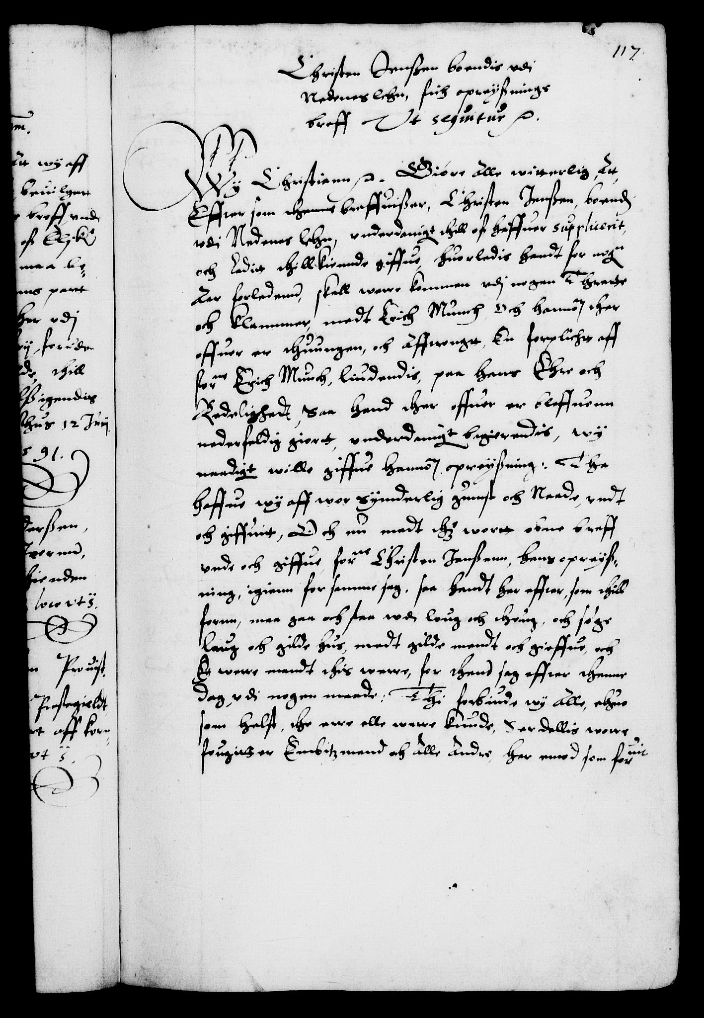 Danske Kanselli 1572-1799, RA/EA-3023/F/Fc/Fca/Fcaa/L0002: Norske registre (mikrofilm), 1588-1596, s. 117a