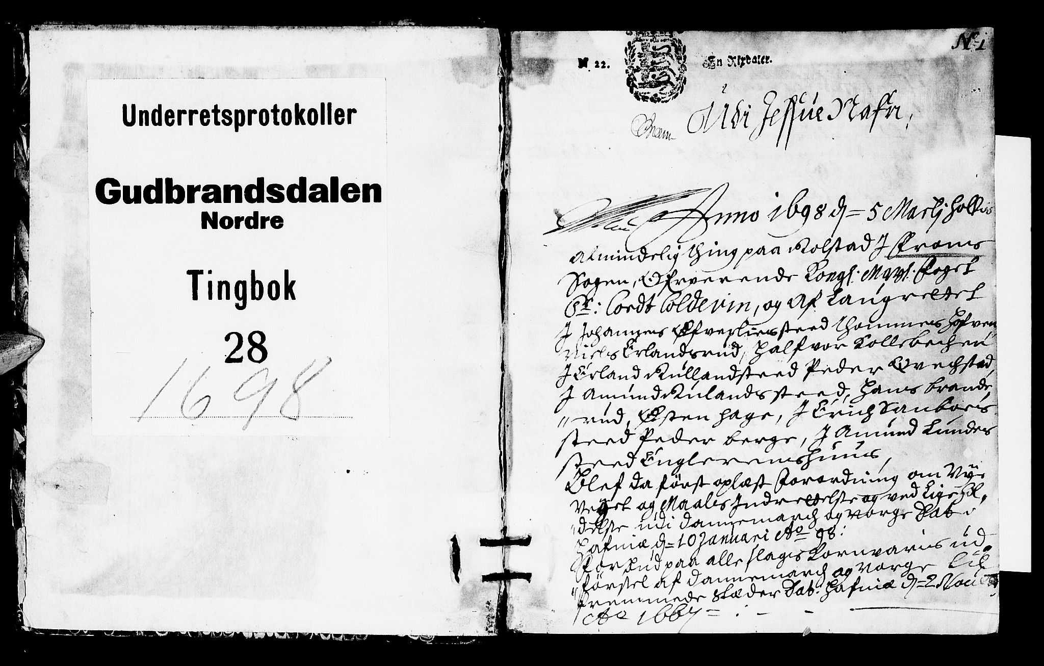 Sorenskriverier i Gudbrandsdalen, SAH/TING-036/G/Gb/Gba/L0027: Tingbok - Nord-Gudbrandsdal, 1698, s. 0b-1a
