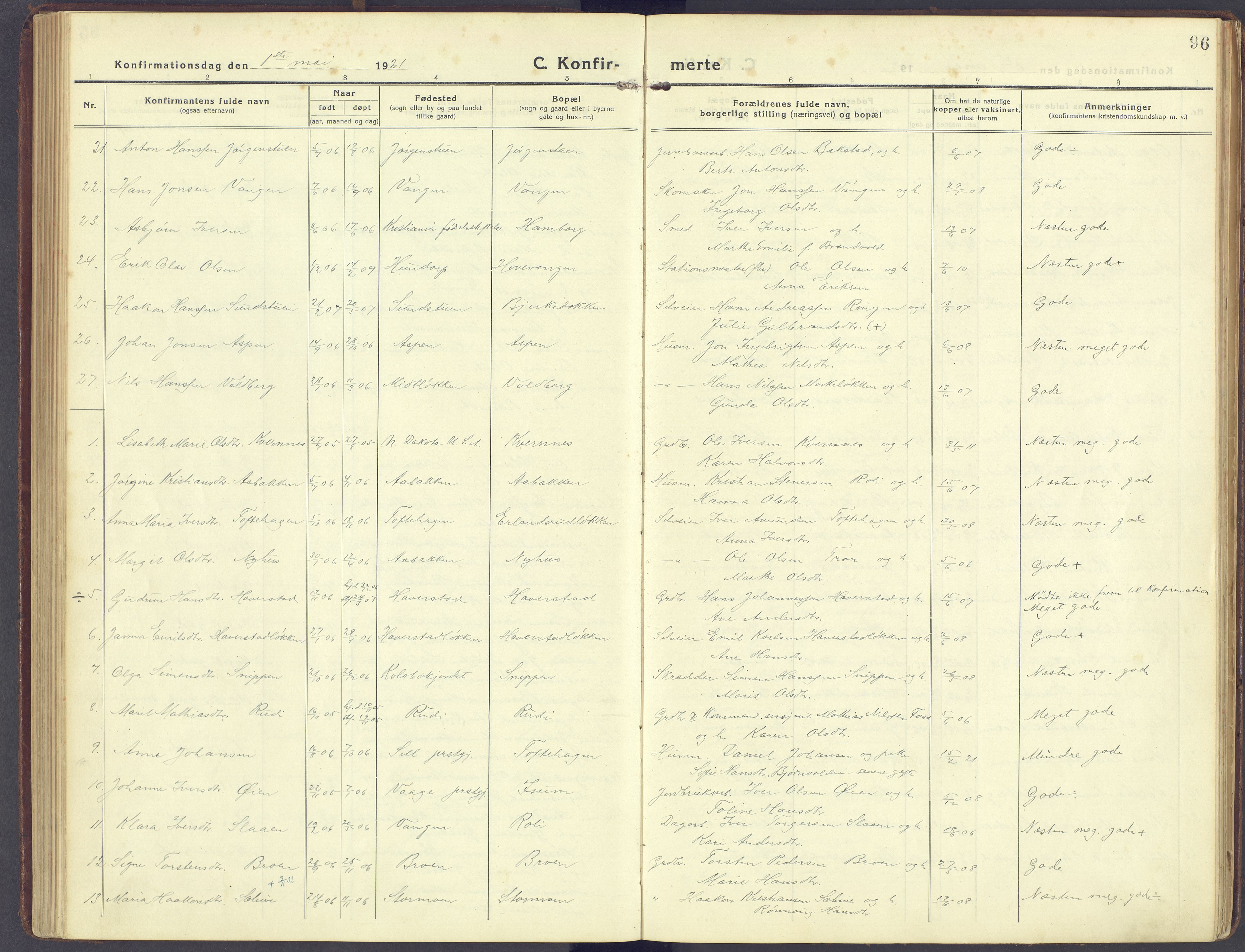 Sør-Fron prestekontor, SAH/PREST-010/H/Ha/Haa/L0005: Ministerialbok nr. 5, 1920-1933, s. 96