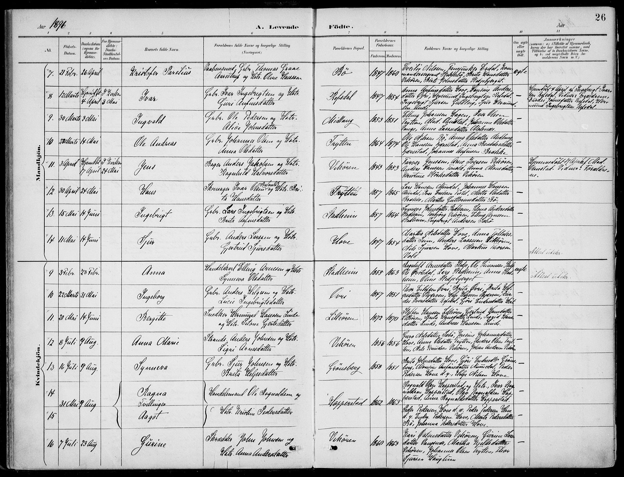 Vik sokneprestembete, AV/SAB-A-81501/H/Haa/Haab/L0002: Ministerialbok nr. B  2, 1891-1907, s. 26