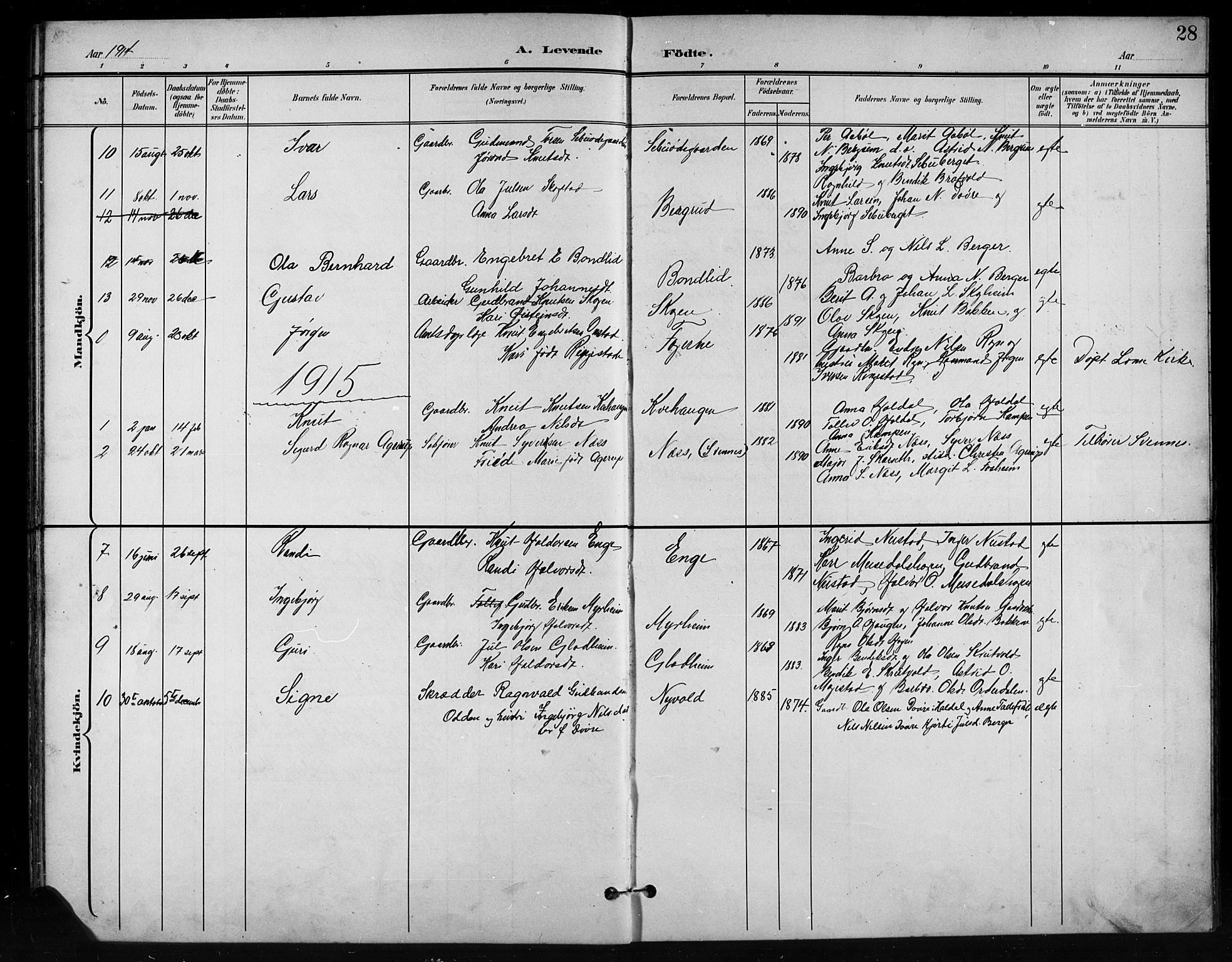 Nord-Aurdal prestekontor, SAH/PREST-132/H/Ha/Hab/L0011: Klokkerbok nr. 11, 1897-1918, s. 28