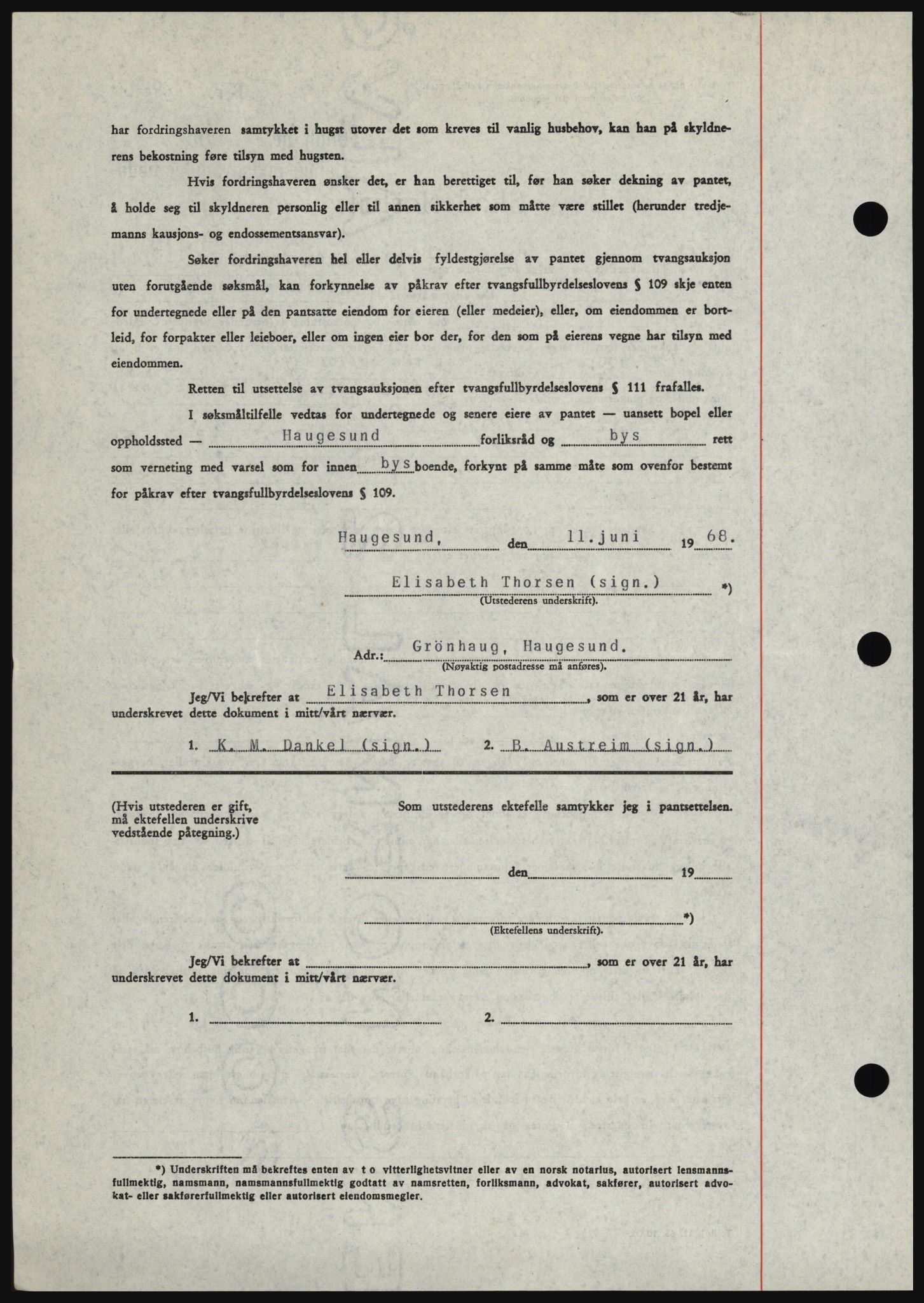 Haugesund tingrett, AV/SAST-A-101415/01/II/IIC/L0058: Pantebok nr. B 58, 1967-1968, Dagboknr: 1461/1968