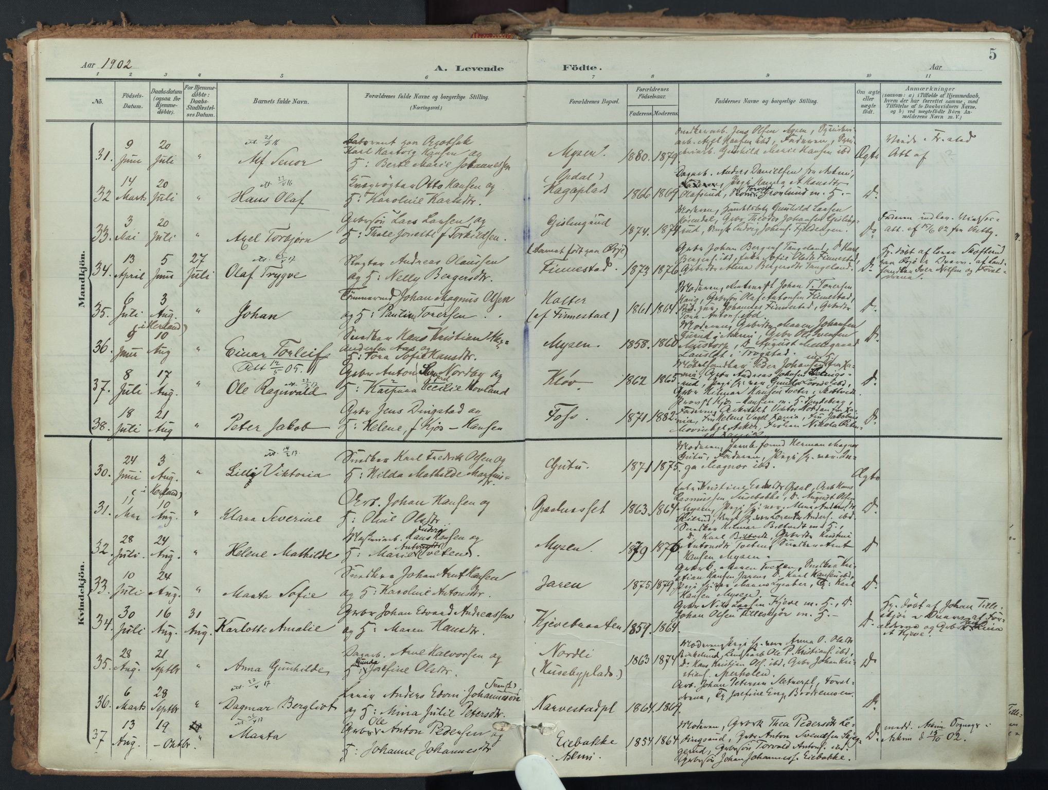 Eidsberg prestekontor Kirkebøker, AV/SAO-A-10905/F/Fa/L0014: Ministerialbok nr. I 14, 1902-1919, s. 5