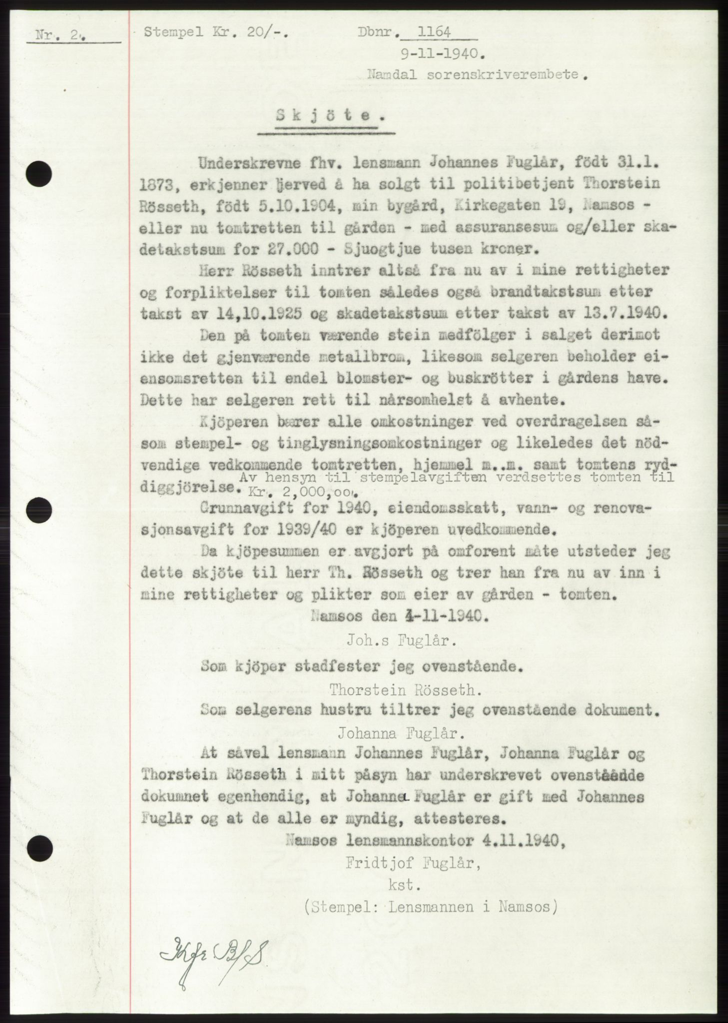 Namdal sorenskriveri, SAT/A-4133/1/2/2C: Pantebok nr. -, 1940-1941, Tingl.dato: 09.11.1940