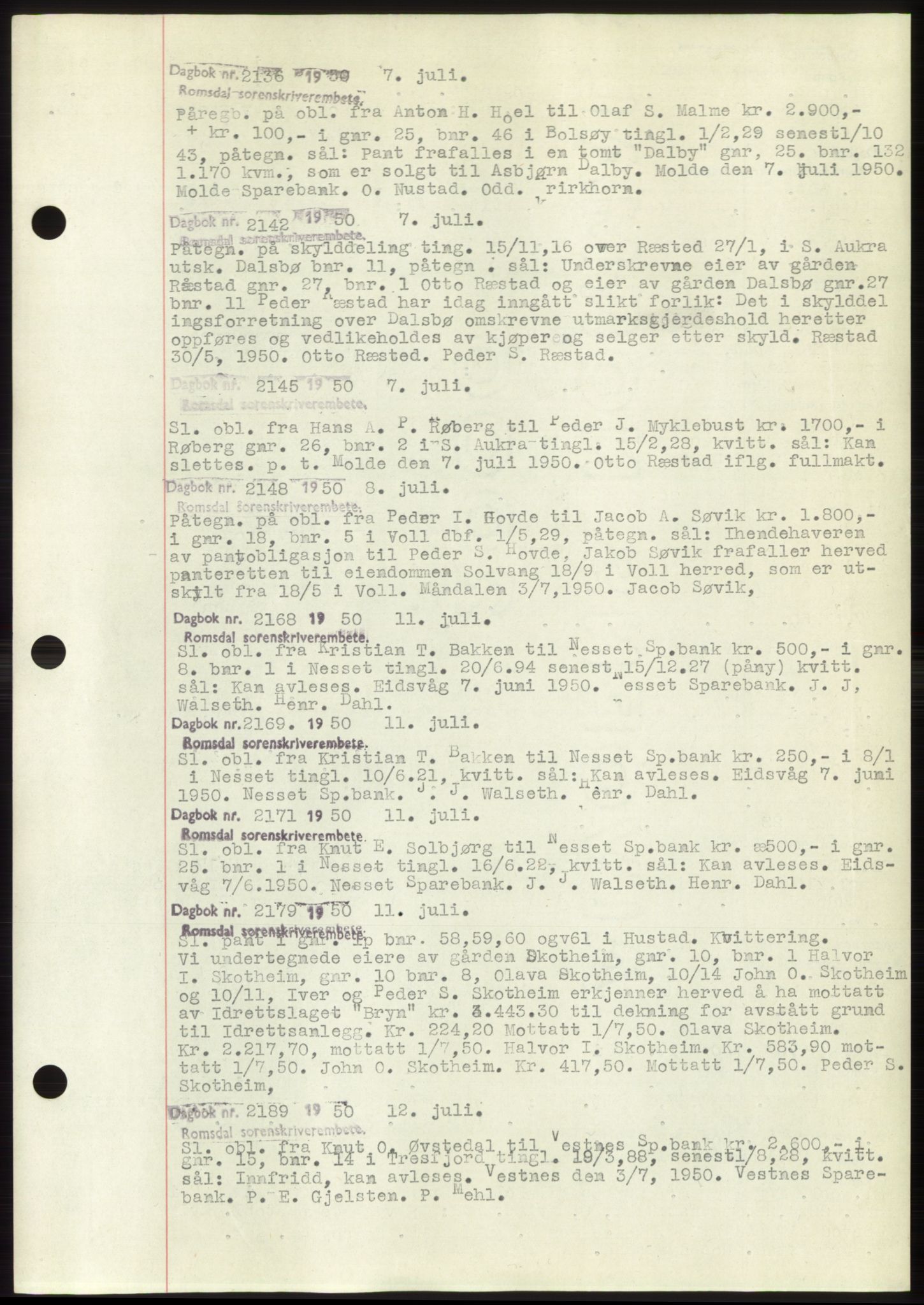 Romsdal sorenskriveri, SAT/A-4149/1/2/2C: Pantebok nr. C2, 1949-1951, Dagboknr: 2136/1950