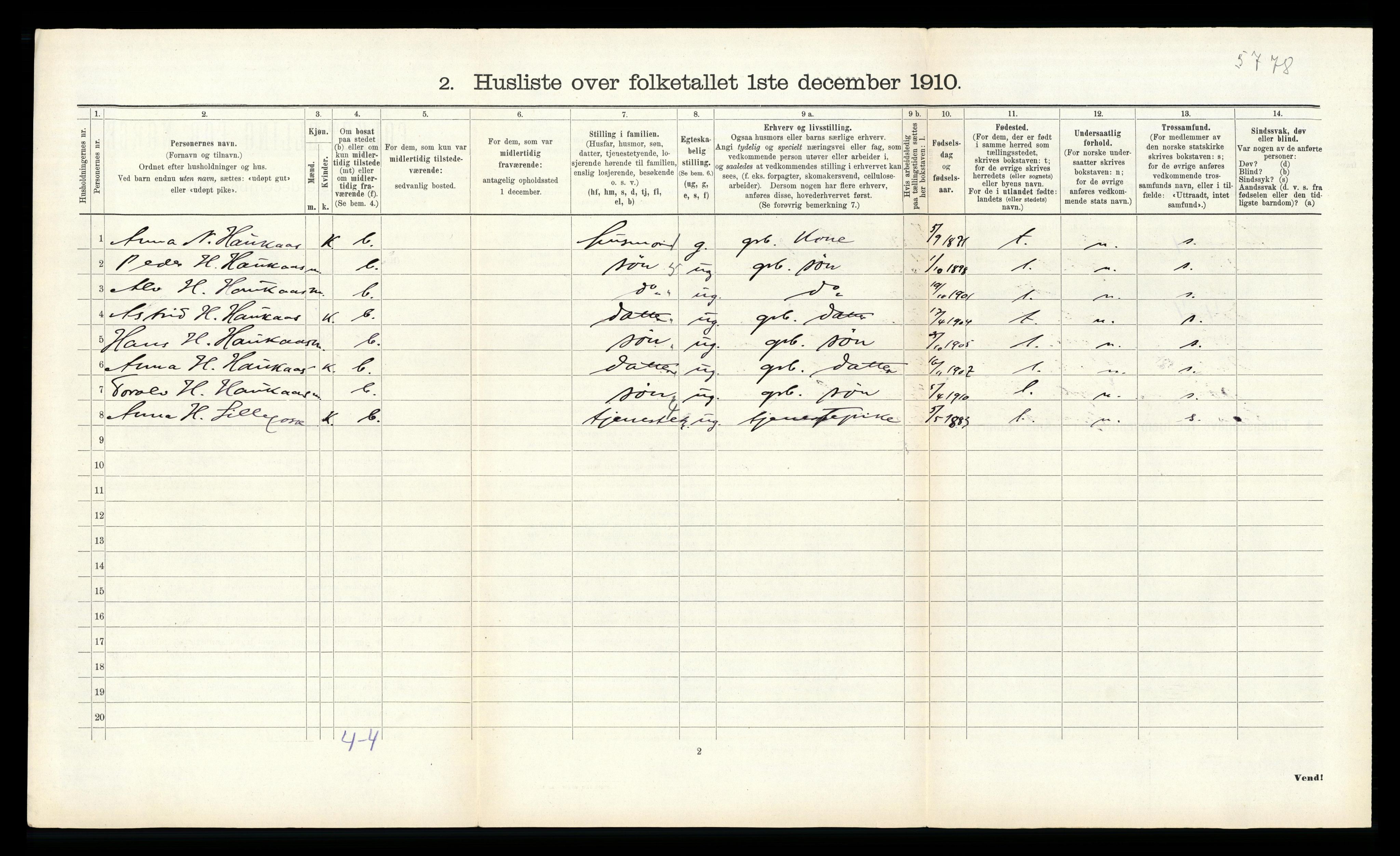 RA, Folketelling 1910 for 1226 Strandebarm herred, 1910, s. 479