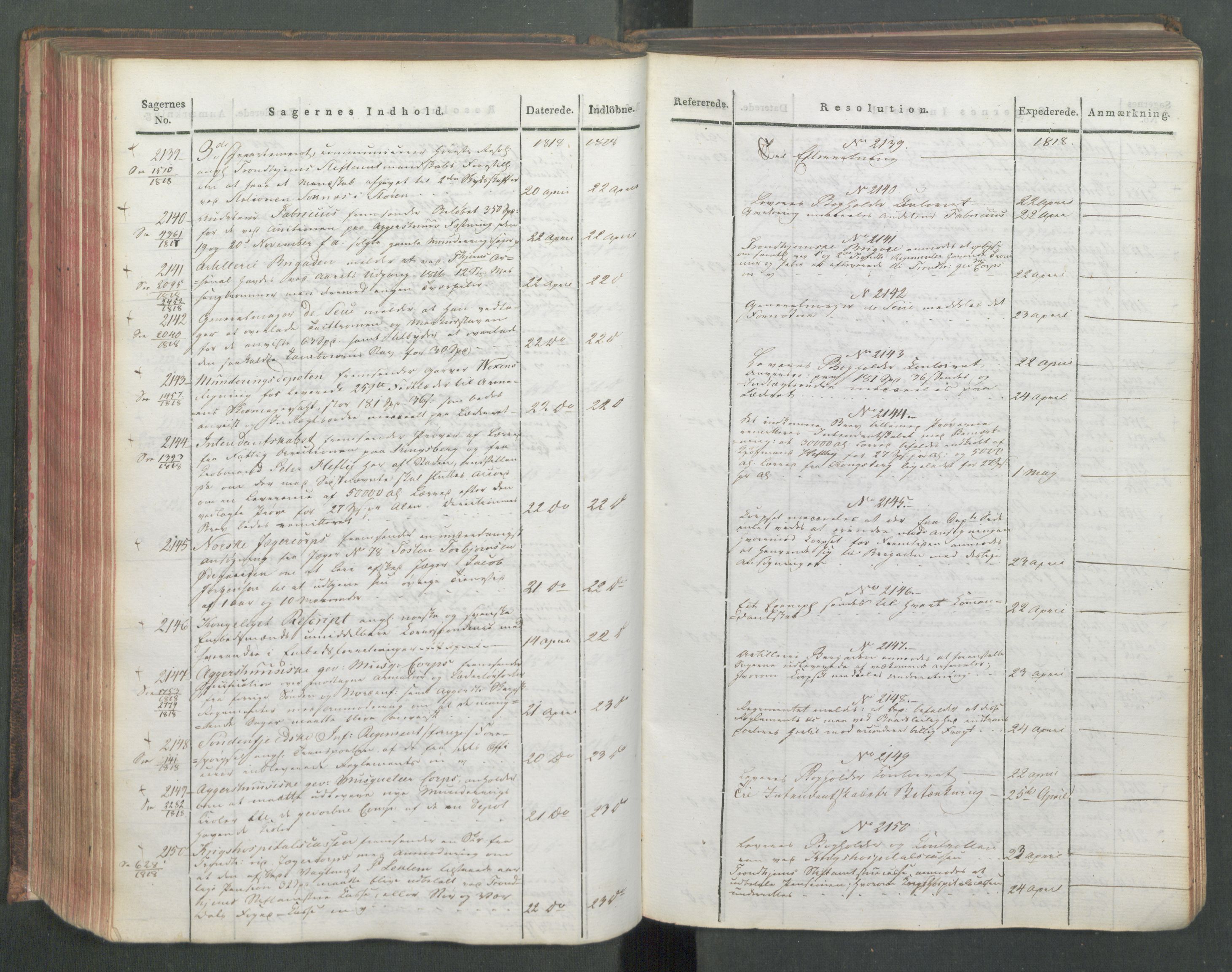 Armédepartementet, AV/RA-RAFA-3493/C/Ca/L0015: 6. Departements Journal, 1818