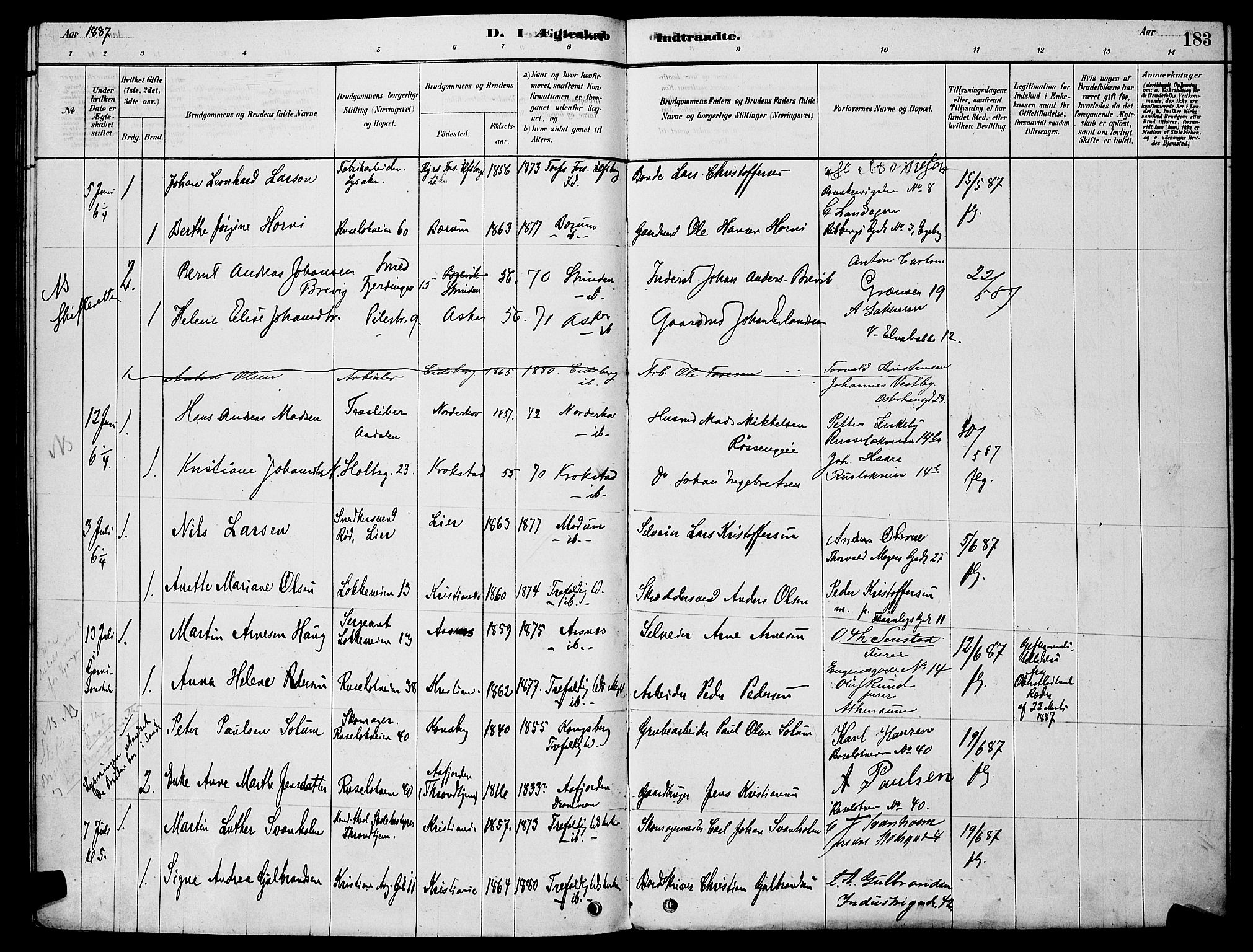 Trefoldighet prestekontor Kirkebøker, AV/SAO-A-10882/H/Ha/L0003: Lysningsprotokoll nr. 3, 1878-1888, s. 183