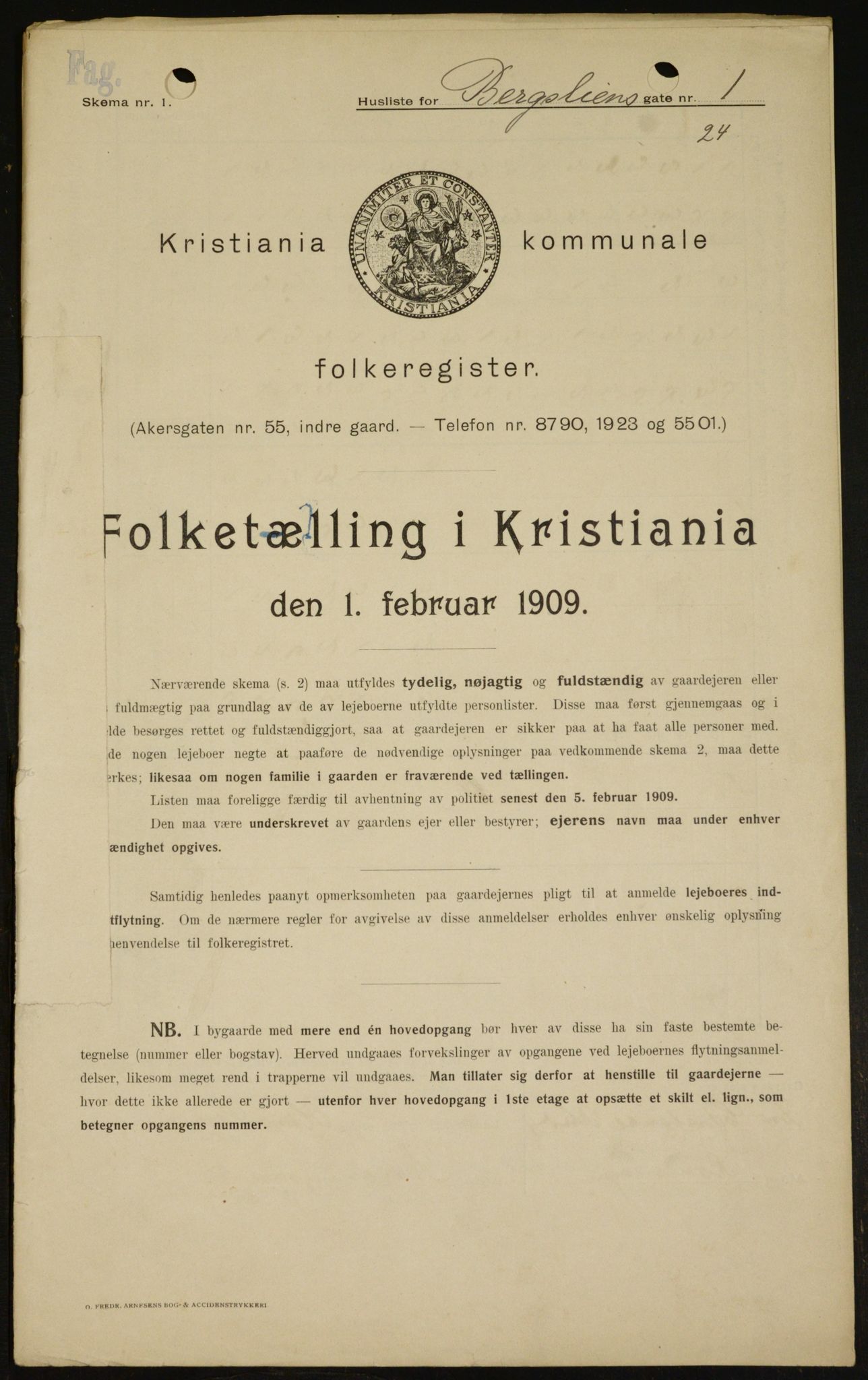 OBA, Kommunal folketelling 1.2.1909 for Kristiania kjøpstad, 1909, s. 3718