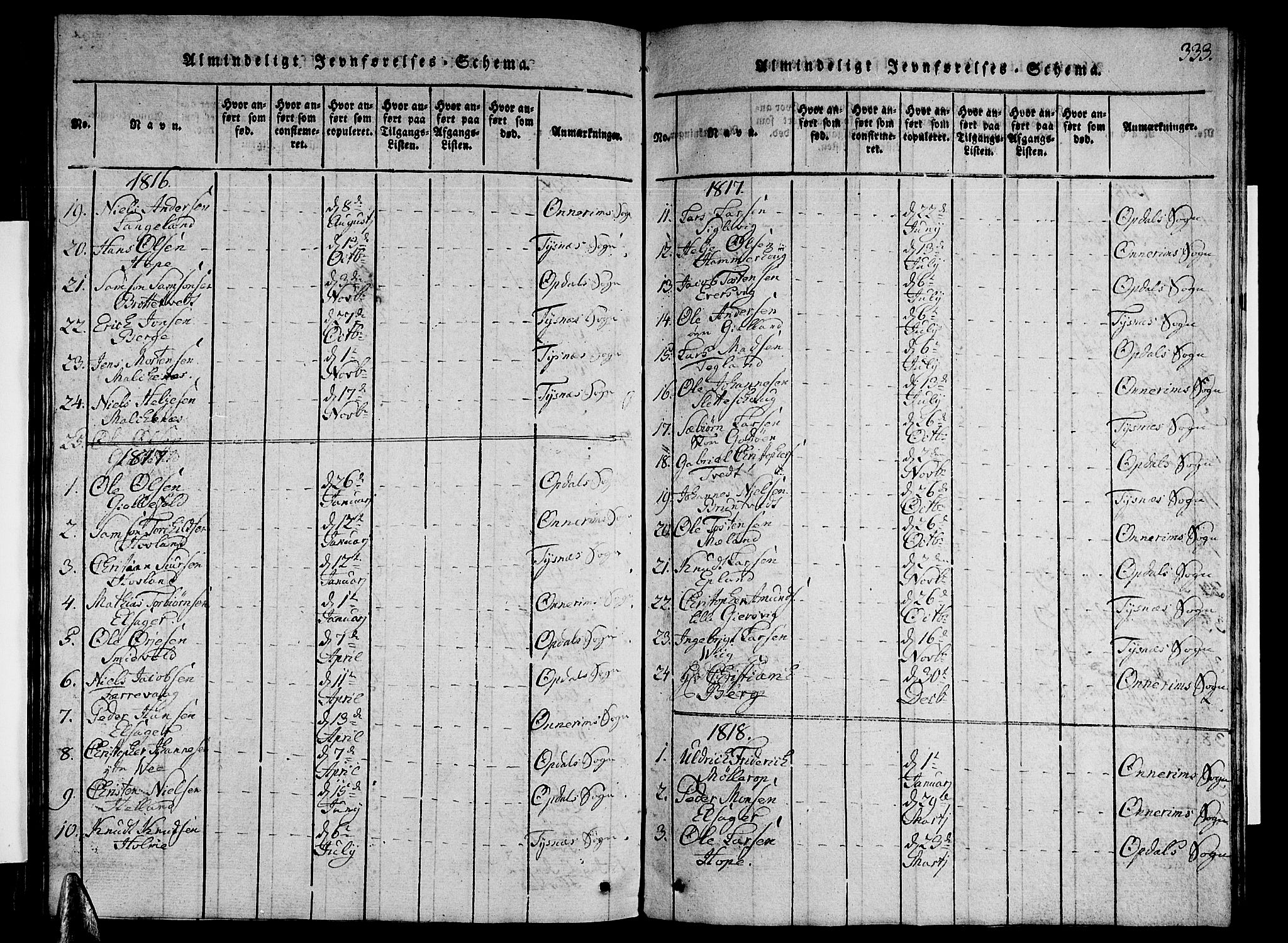 Tysnes sokneprestembete, AV/SAB-A-78601/H/Hab: Klokkerbok nr. A 1, 1816-1828, s. 333