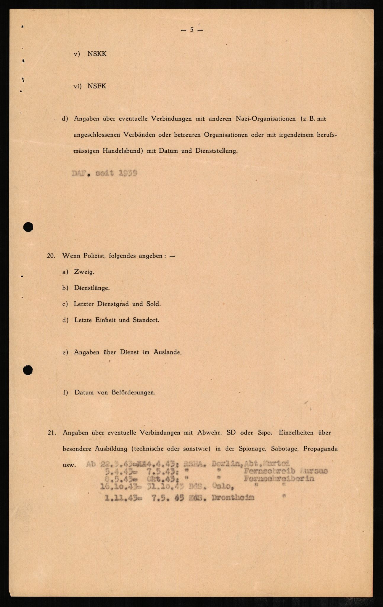 Forsvaret, Forsvarets overkommando II, RA/RAFA-3915/D/Db/L0002: CI Questionaires. Tyske okkupasjonsstyrker i Norge. Tyskere., 1945-1946, s. 83