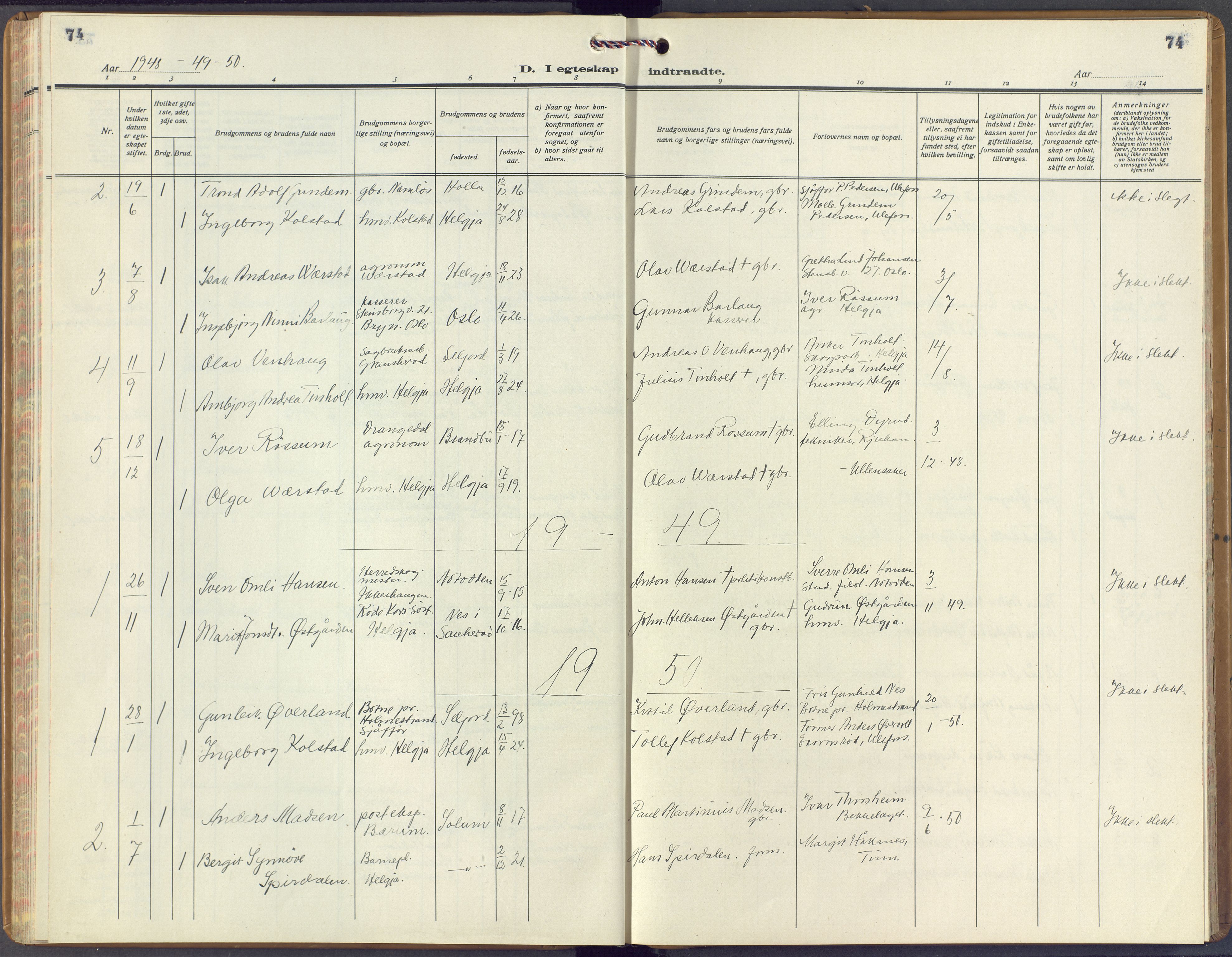 Holla kirkebøker, AV/SAKO-A-272/F/Fa/L0013: Ministerialbok nr. 13, 1942-1973, s. 74