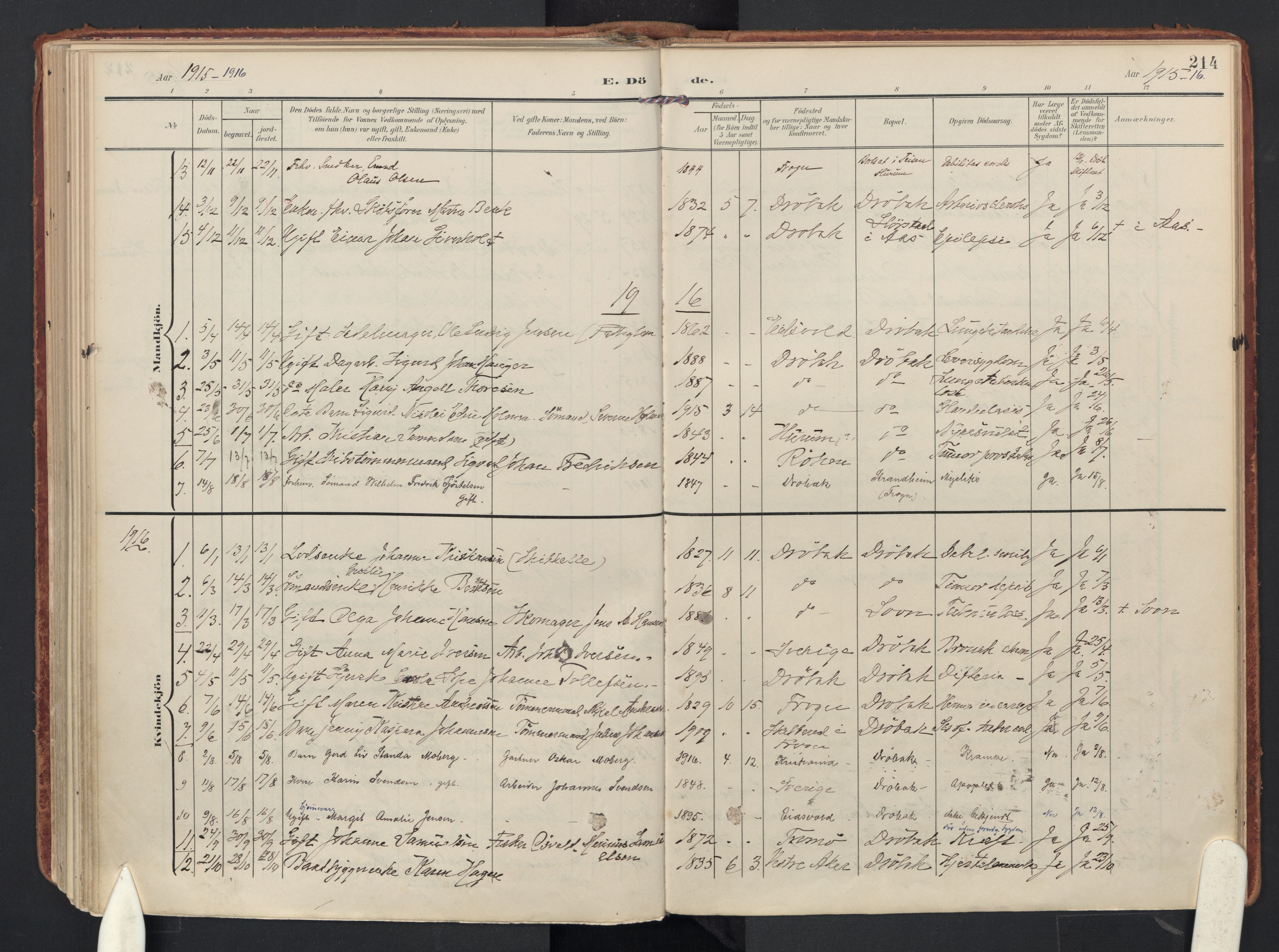 Drøbak prestekontor Kirkebøker, AV/SAO-A-10142a/F/Fb/L0003: Ministerialbok nr. II 3, 1897-1918, s. 214