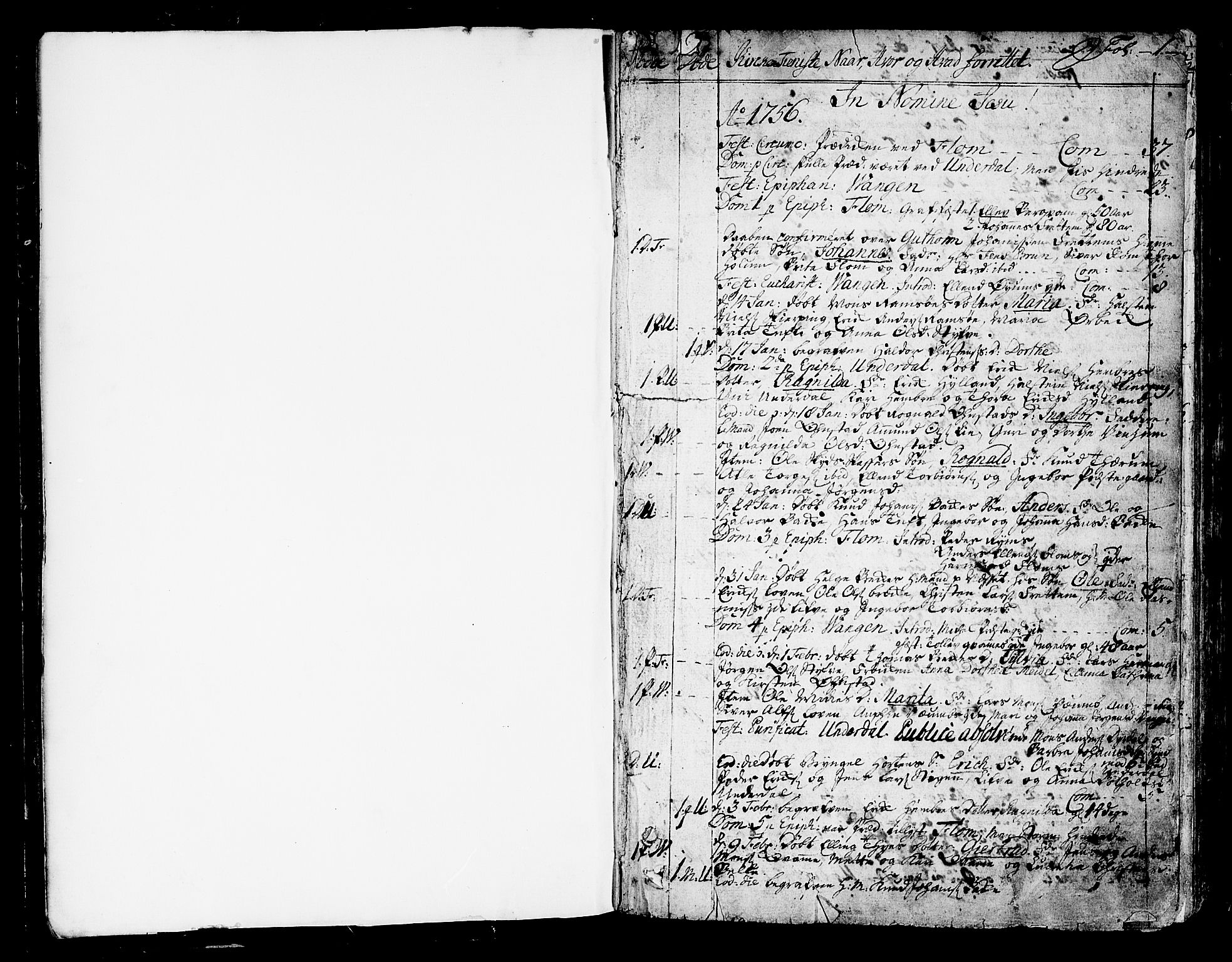 Aurland sokneprestembete, SAB/A-99937/H/Ha/Haa/L0004: Ministerialbok nr. A 4, 1756-1801, s. 1