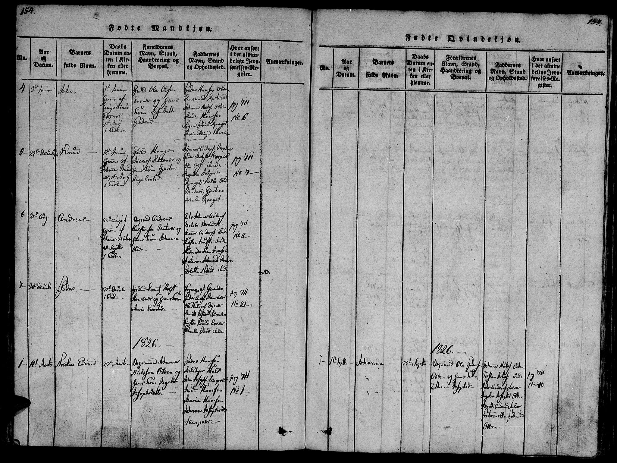 Ministerialprotokoller, klokkerbøker og fødselsregistre - Møre og Romsdal, SAT/A-1454/581/L0934: Ministerialbok nr. 581A03 /2, 1819-1827, s. 154-155