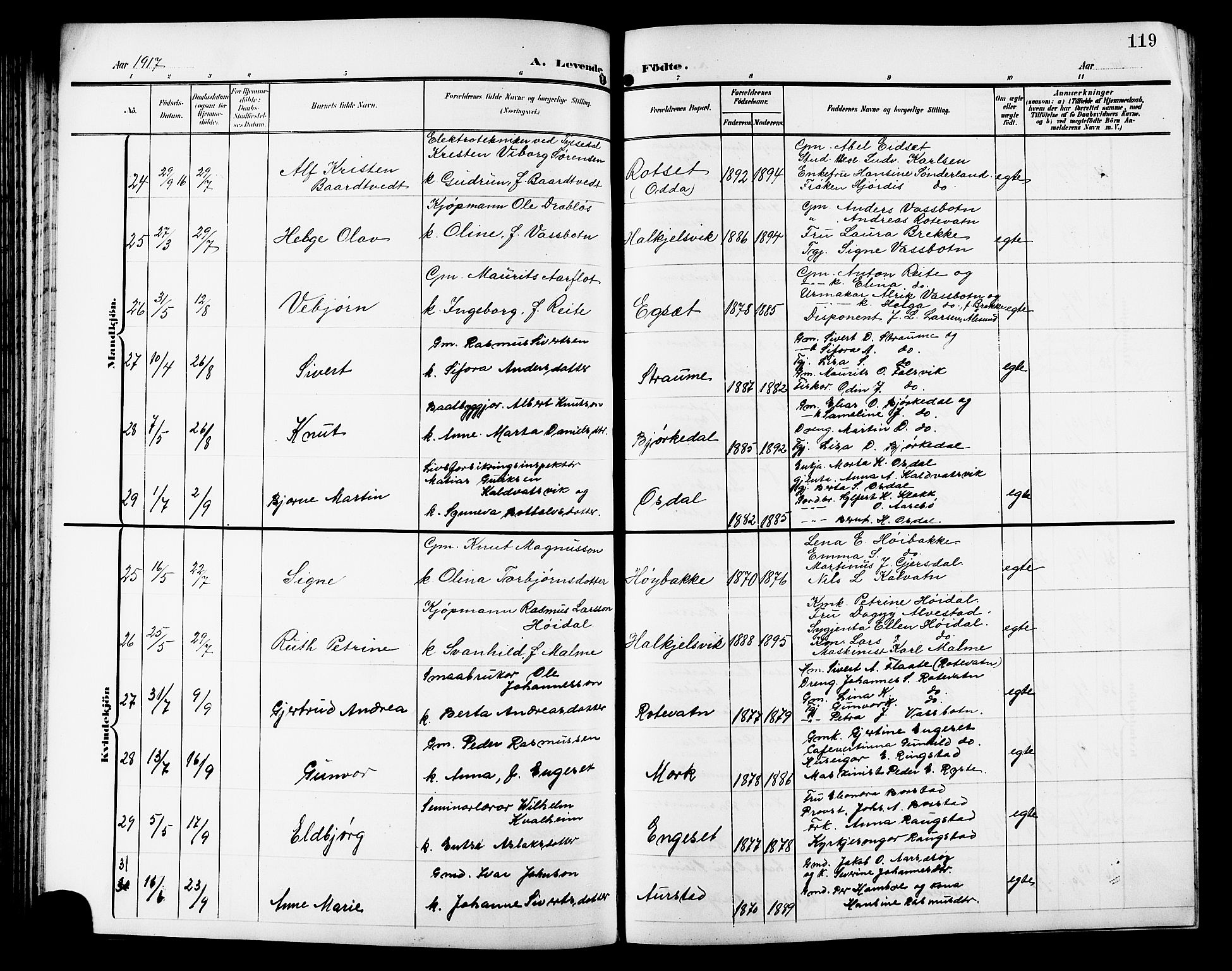 Ministerialprotokoller, klokkerbøker og fødselsregistre - Møre og Romsdal, AV/SAT-A-1454/511/L0159: Klokkerbok nr. 511C05, 1902-1920, s. 119