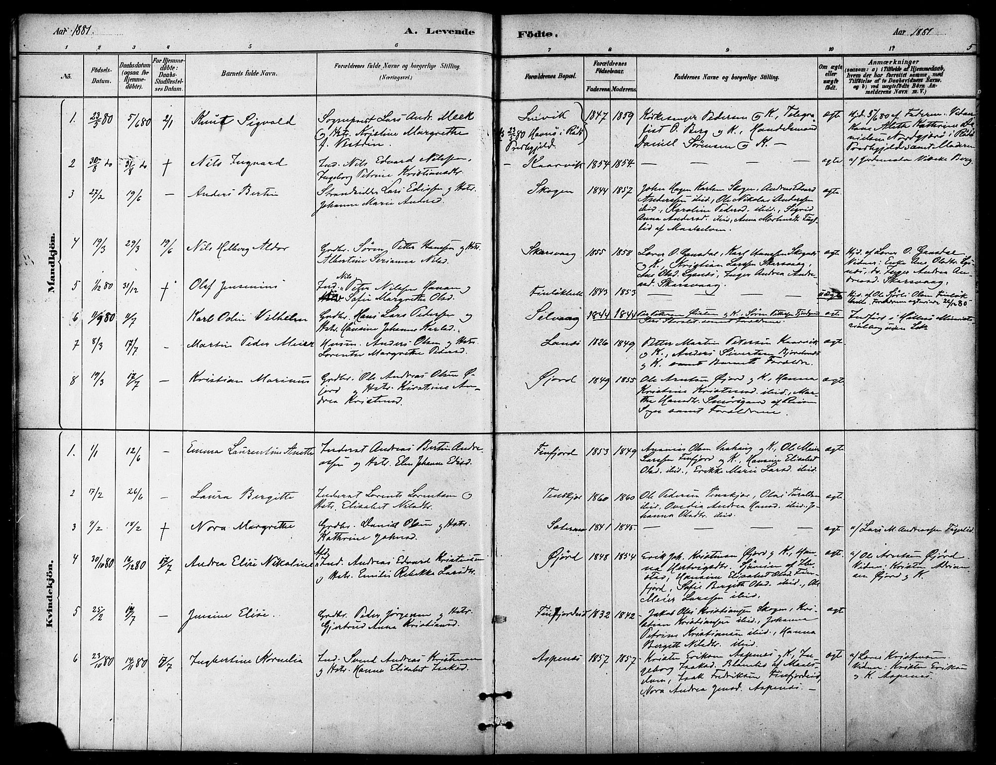 Lenvik sokneprestembete, AV/SATØ-S-1310/H/Ha/Haa/L0011kirke: Ministerialbok nr. 11, 1880-1889, s. 5