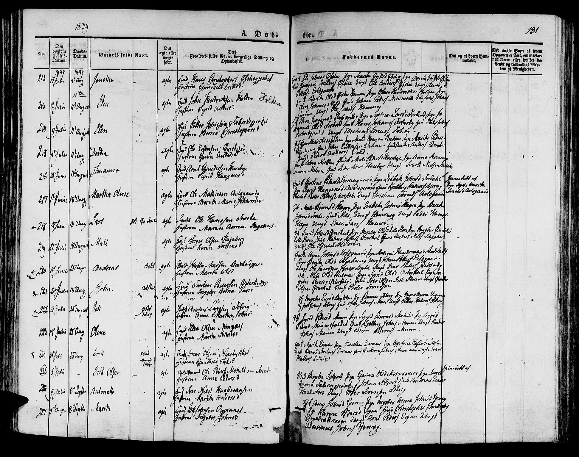 Ministerialprotokoller, klokkerbøker og fødselsregistre - Nord-Trøndelag, AV/SAT-A-1458/709/L0071: Ministerialbok nr. 709A11, 1833-1844, s. 131
